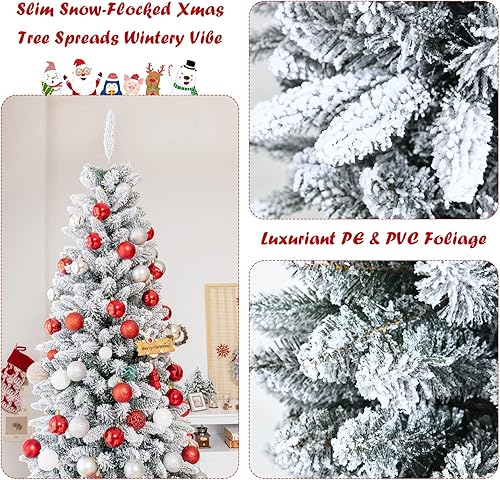 Miniatura 5 de BestComfort Árbol de Navidad flocado de nieve de 65 pies árbol de nieve con 829 puntas de rama polietileno y PVC de calidad soporte de metal