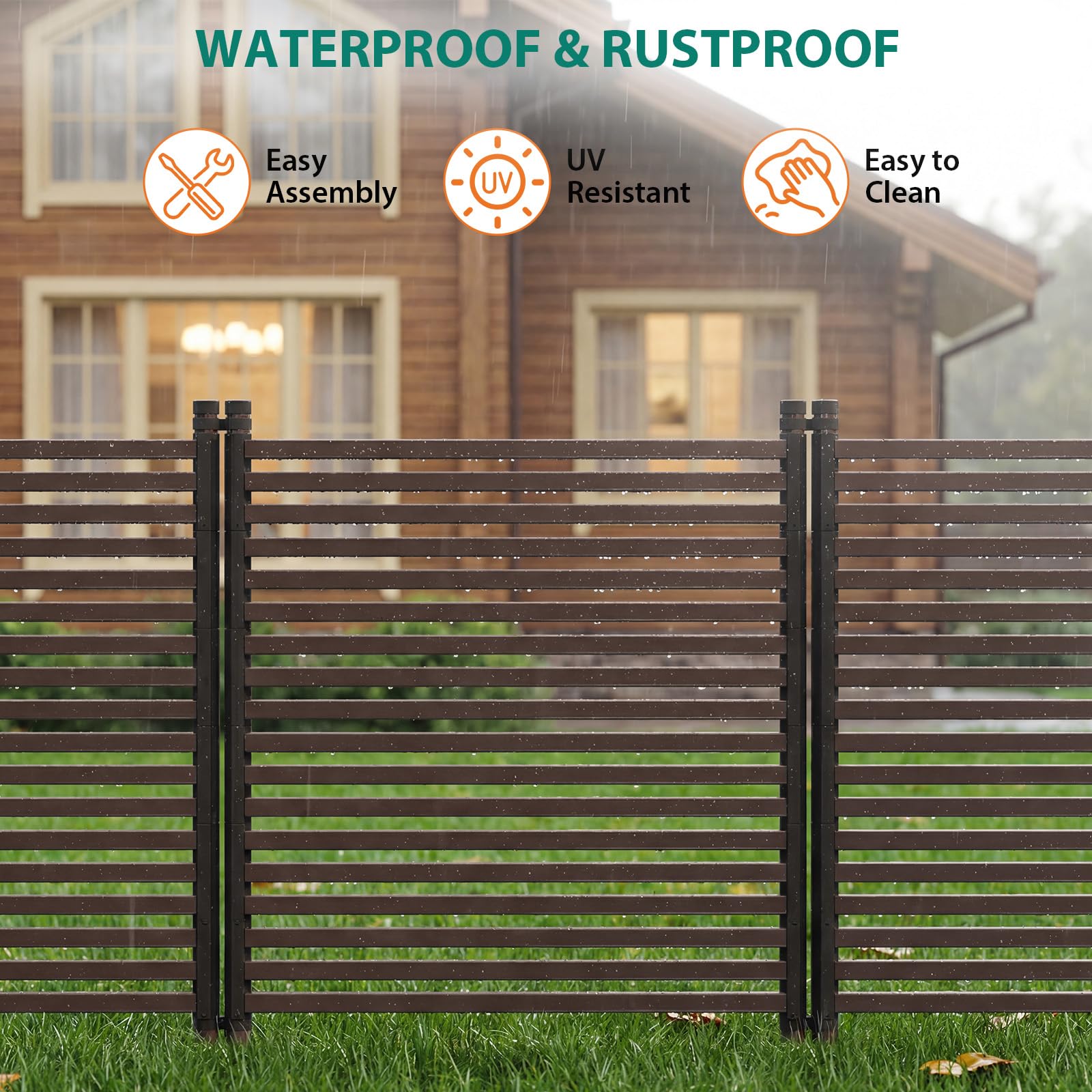 Aptliton Gartenzaun 3-teilig 270x120cm, Metall Steckzaun PE-Beschichtung, Dekorativer Zaun Garten Hof Terrasse, Rostfreie Tierbarriere ohne Graben, Braun