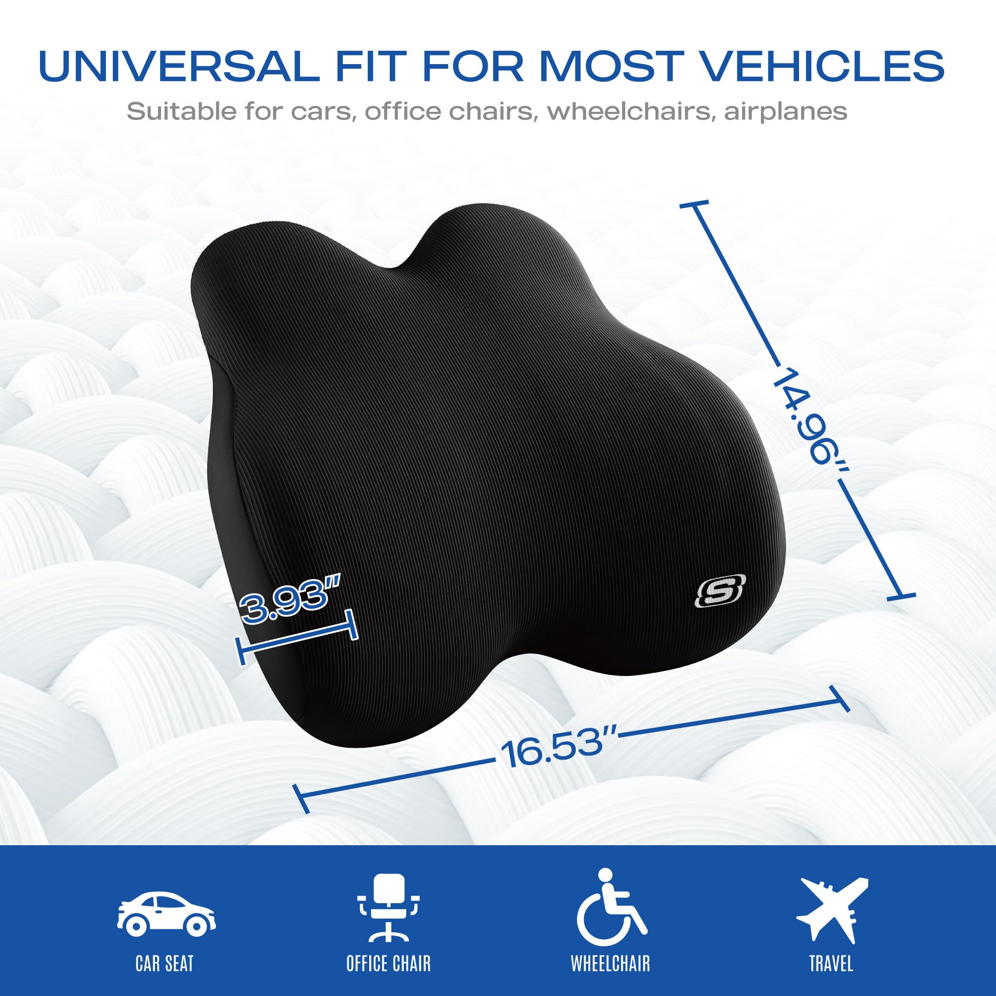 Skechers Lendenkissen aus Memory-Schaum, Lendenwirbelstützkissen für Büro, Stuhl, Schmerzlinderung im unteren Rücken, ergonomisches Design, Rückenstützkissen für Bürostuhl, Auto, Zuhause, Reisen