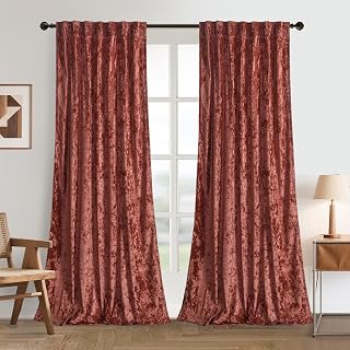 Dusty Rose Pink Crushed Velvet Curtains 96 Inches Long Blackout Thermal Insulated Soundproof Curtain Privacy Room Darkening Curtains Grommet Window Drapes for Bedroom Living Room Set of 2