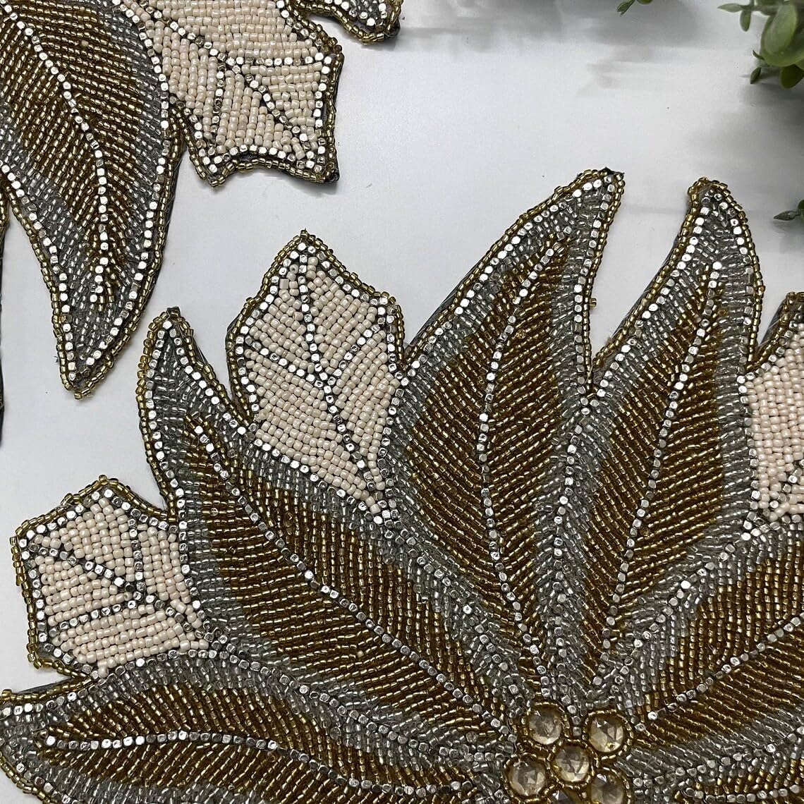 Enliven Christmas Poinsettia Beaded placemat, Cream, Gold and Silver, Gift for her, Christmas placemat | Set of 2