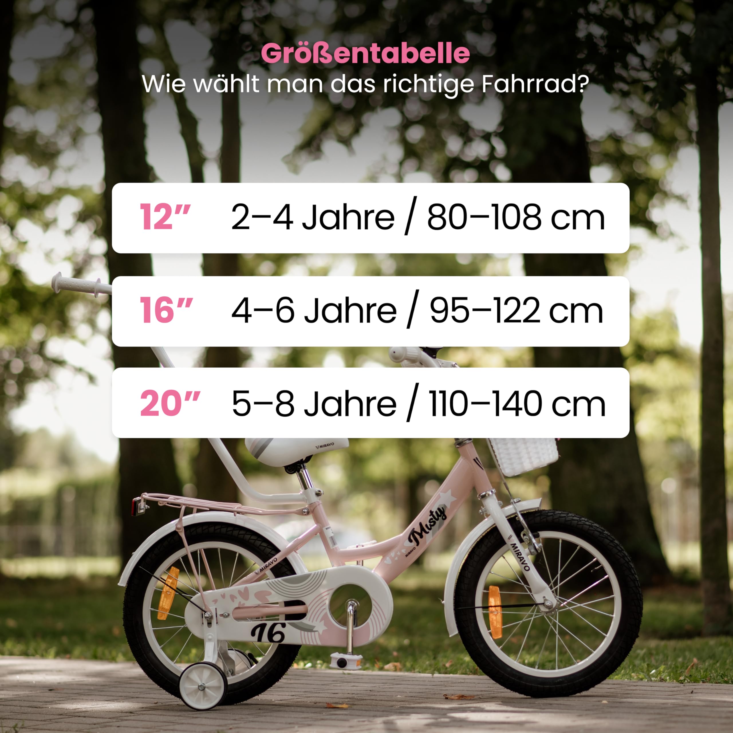 Kinderfahrrad Fahrrad Kinder Ab 2 Bis 8 Jahre Schubstange V-Brake Bremsen Rückstrahl Aufkleber 12 16 20 Zoll Radgröße Korb Für Mädchen Misty