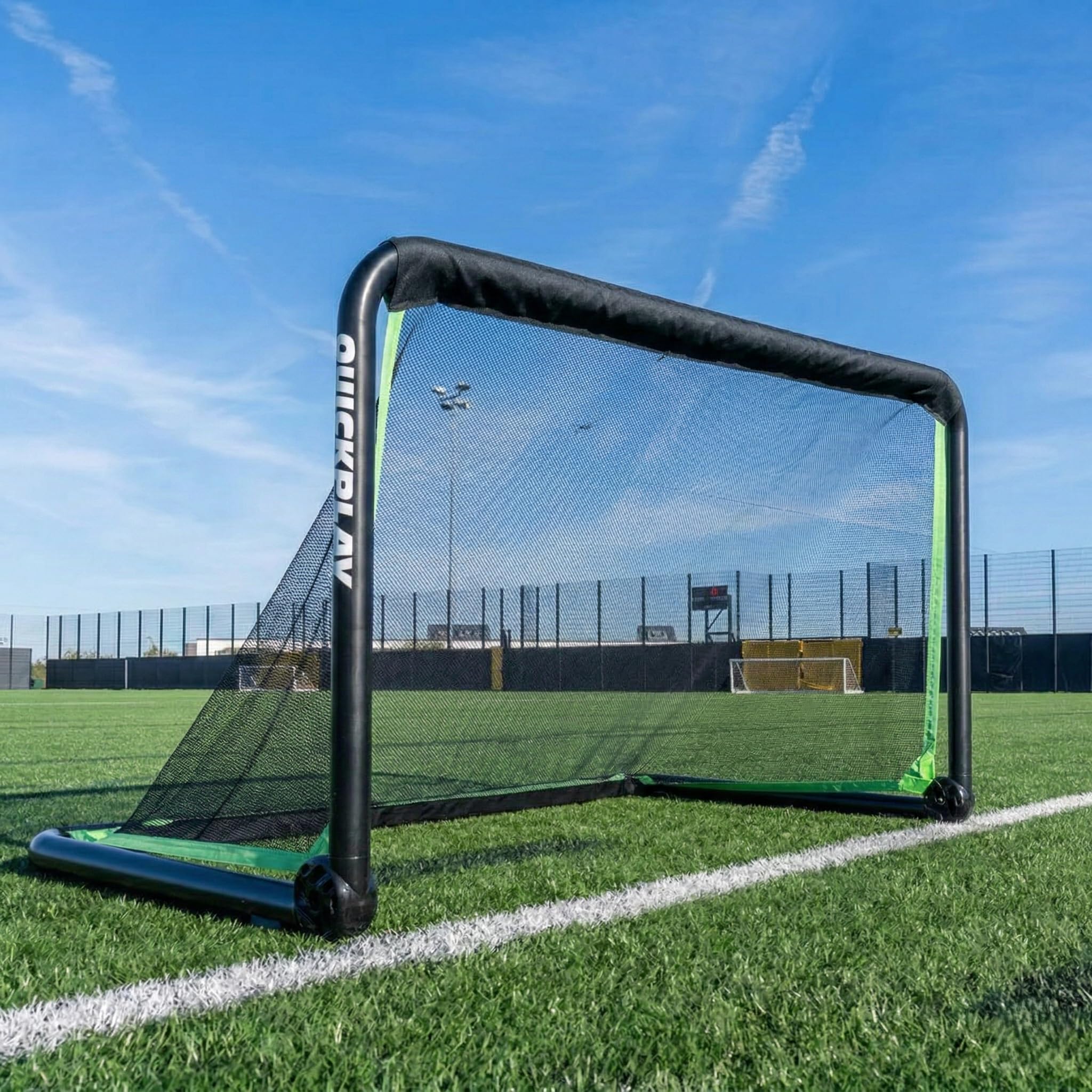 QuickPlay Rhino Portable Football Goals - 1 Second Setup Collapsible Aluminium Mini Football Goals with Pre-Attached Net & Rubber Feet for Kidsโ Garden Play (5 x 3')