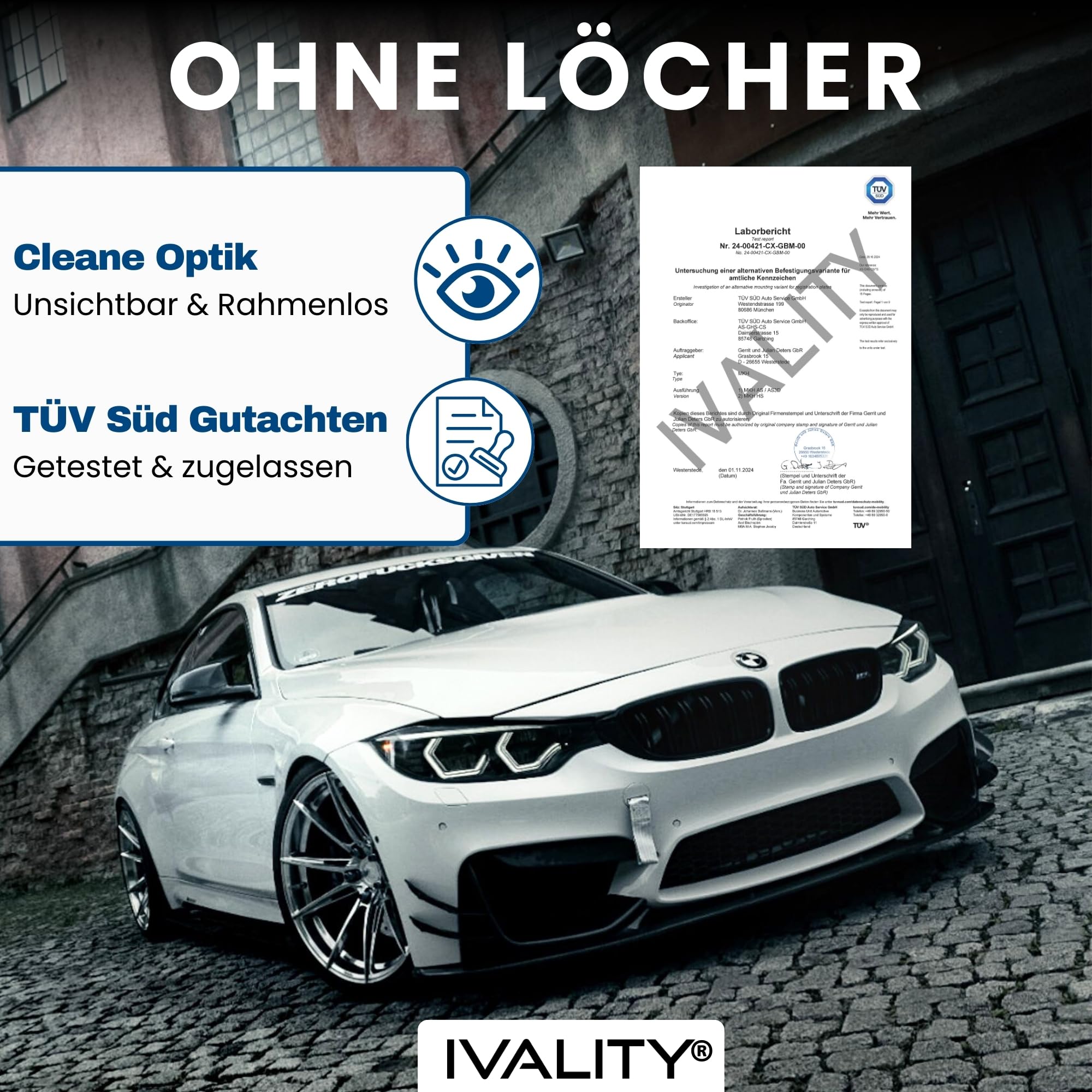 Ivality Magnet Kennzeichenhalter hinter der Stoßstange für Autos mit Neodym-Magneten & 3M VHB Klebeband, Rahmenlose Kennzeichenhalter Unsichtbare Montage für 1 Kennzeichen, StVZO getestet bis 350 km/h