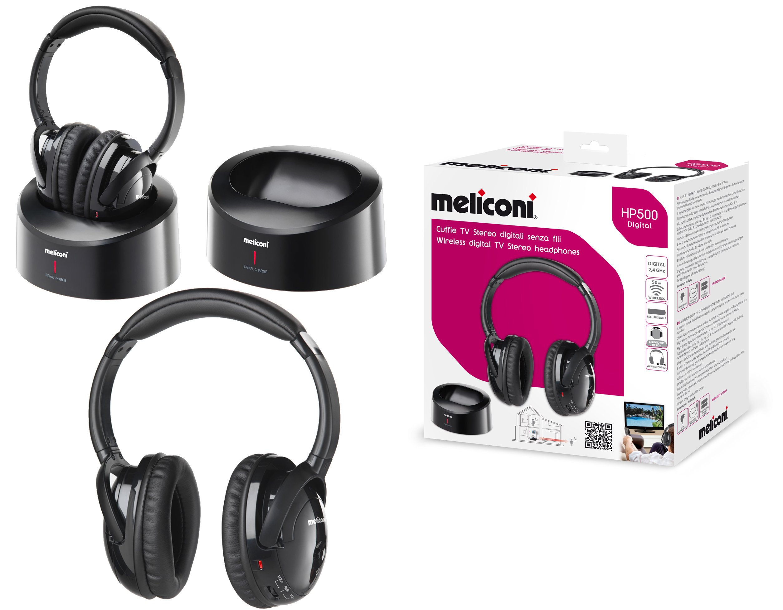 Meliconi Hp 500 Digital - Cuffie Stereo Digitali Wireless 2.4Ghz con base  di ricarica : Amazon.it: Elettronica