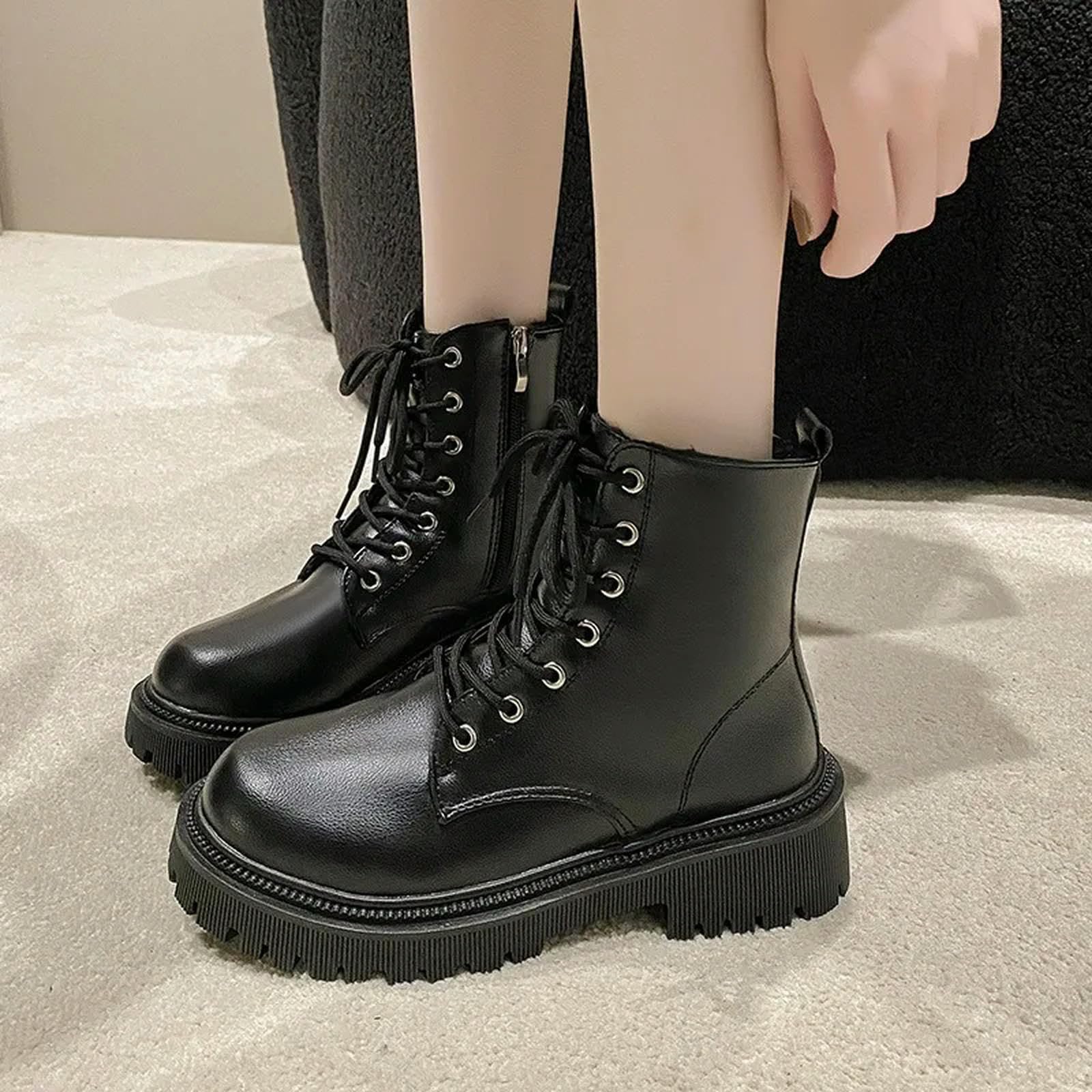 Botas de Nieve para Mujer Otoño E Invierno De Peluche Botas De Motocicleta con Suela Gruesa Botas De Nieve con Cremallera Cómodas