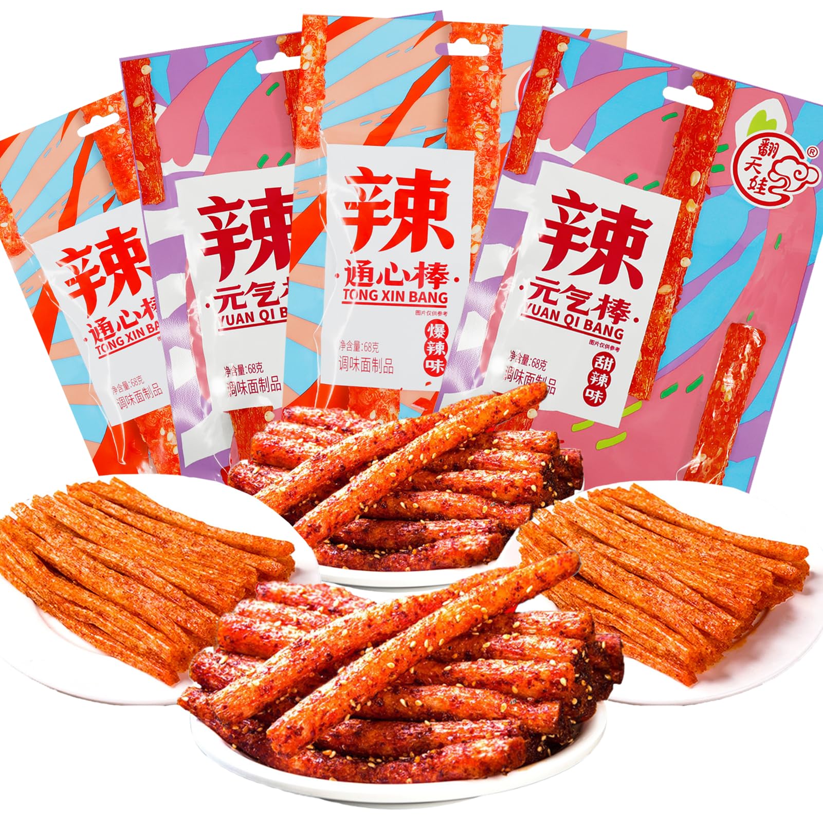 Latiao 4 Pack, Latio Chinese Snack, Würzig Gewürzte & Süß und würzig zwei Geschmacksrichtungen, Chinesische Lebensmittel, Chinesische Würzige Snacks, Klassische Hot Strips fürs Büro, Partys