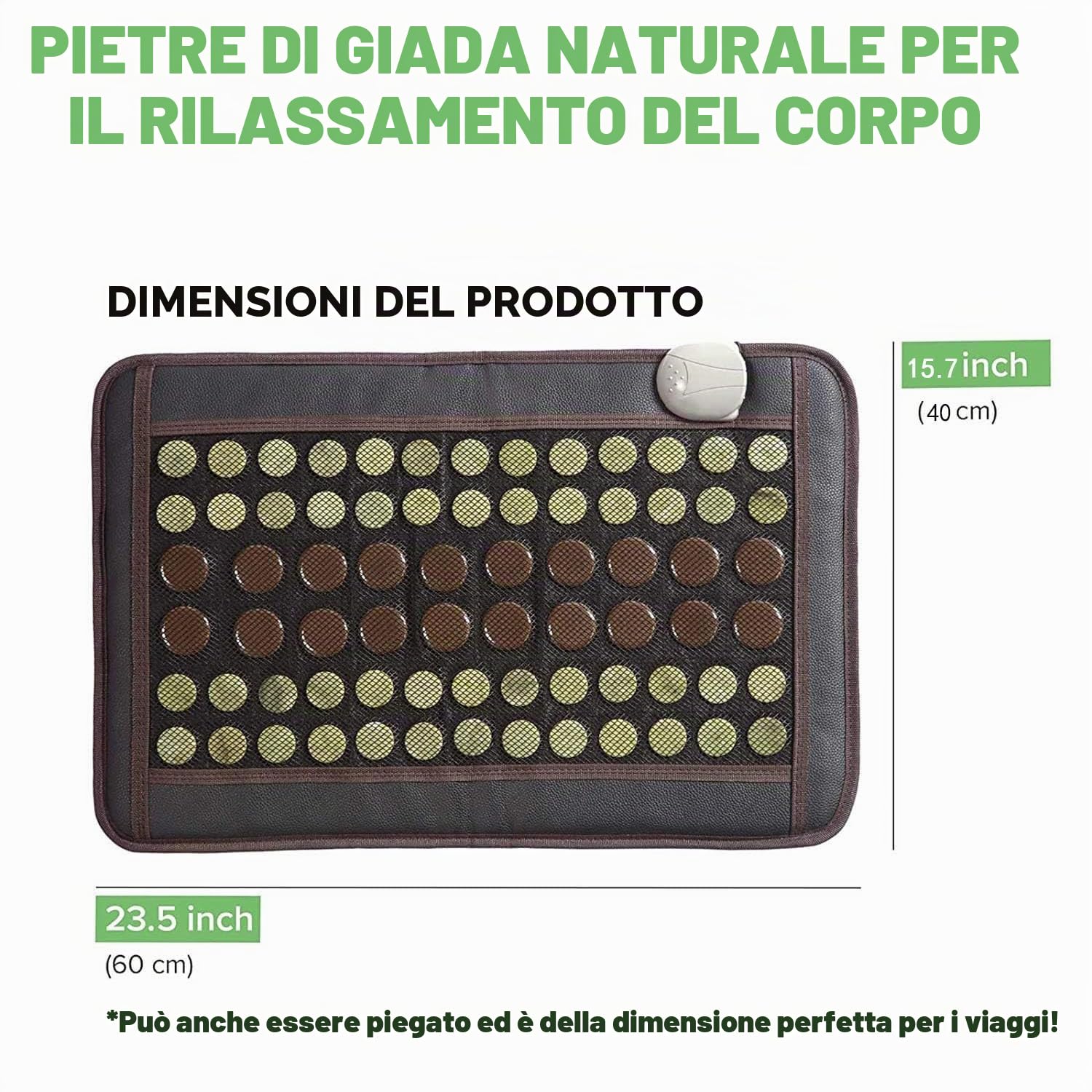 Tappetino riscaldante a infrarossi, in giada naturale e tormalina, flessibile, per dolori alla schiena, temperatura regolabile (60 x 40 cm), Nero