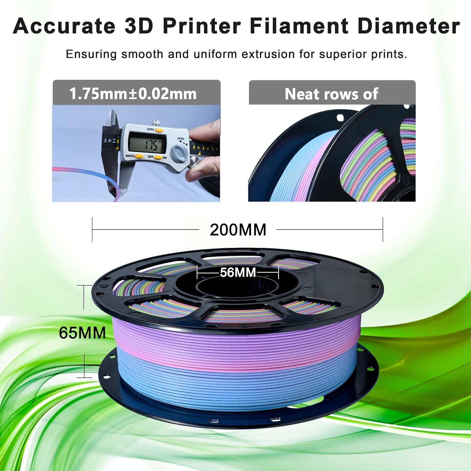 iBOSS Matte PLA+ Filament 1.75mm +/- 0.02mm, 3D Printer Filament 1kg (2.2lbs) Spool, Matte Muticolor 3D Printing Filament, PLA Filament 1.75mm Rainbow Plus (Matte Dream Shadow Rainbow)