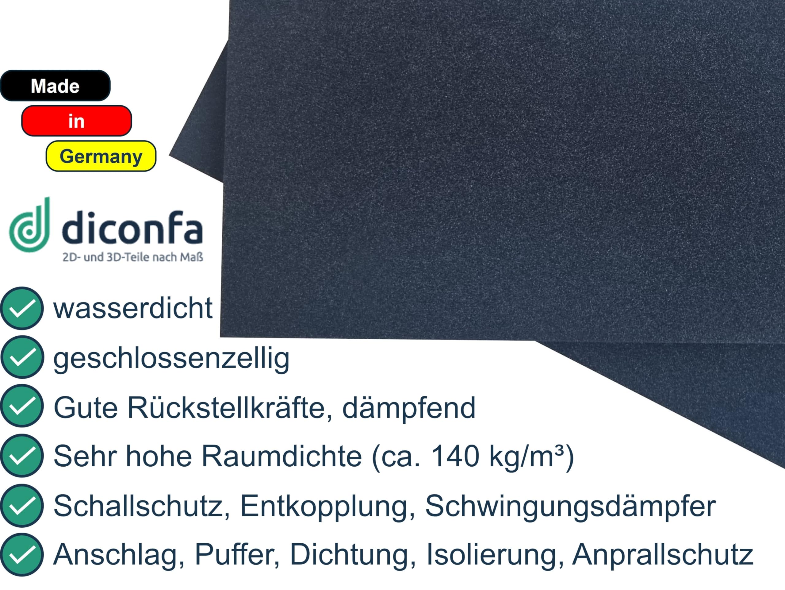 diconfa Zellkautschuk EPDM Schaumstoffplatte 500mm x 2000mm x 5mm schwarz
