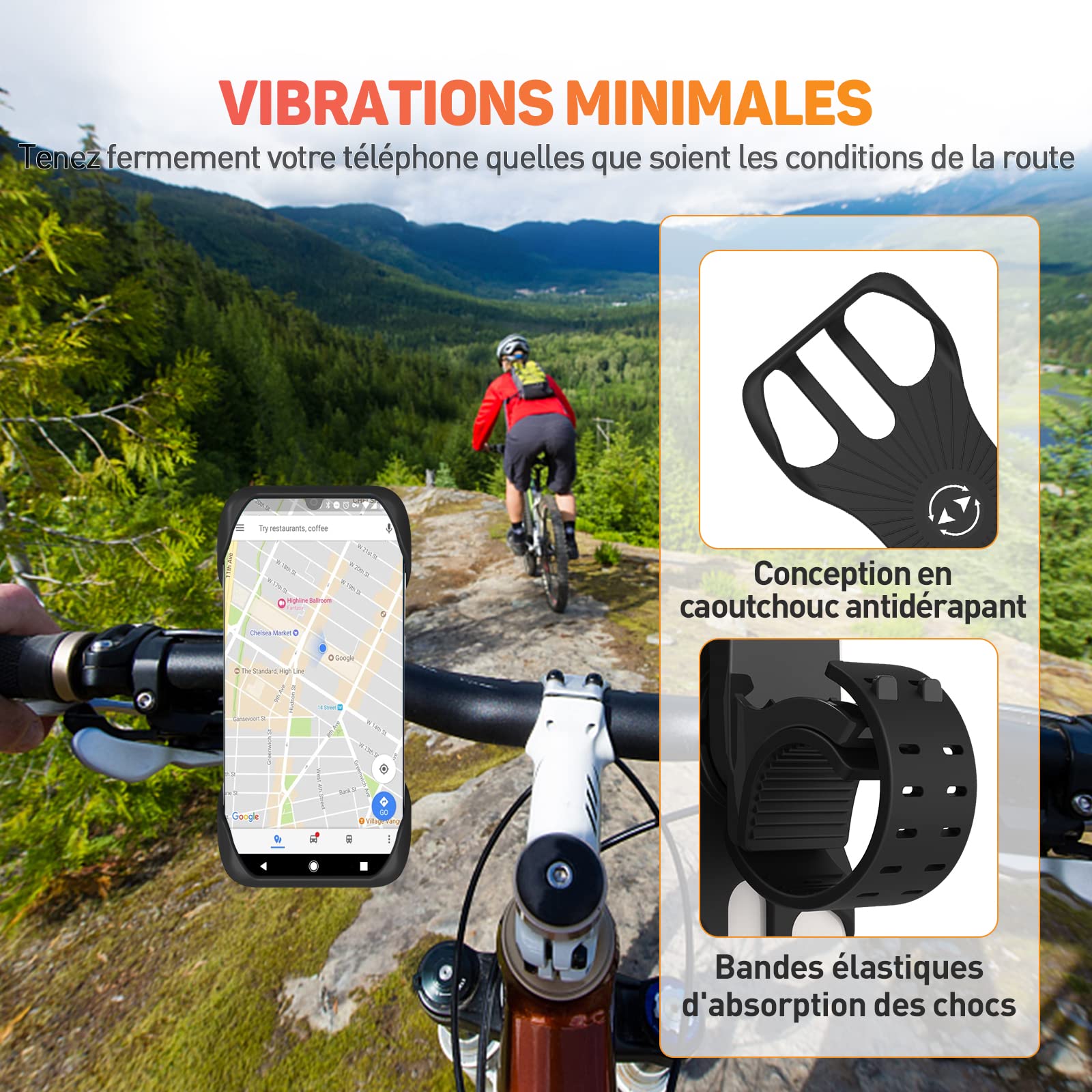 Support Téléphone Vélo, Support Téléphone Moto 360° Rotation, Universel Porte Telephone Velo pour Trotinette Electrique, VTT, Trottinette, Scooter, Moto Sportive, 4.5-7 Pouces Smartphones