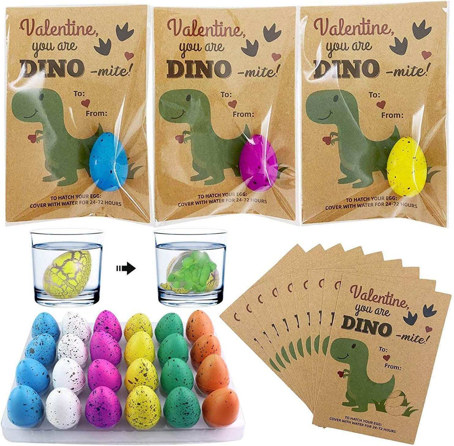 GOOLI Dino Egg Hatching Card, 24 Pack Dinosaur Growing Eggs, Dino Egg