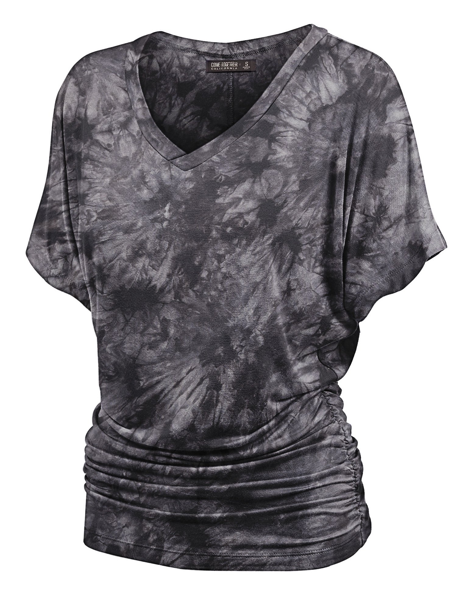Lock and Love Women's Short Sleeve Crew Neck/V Neck Tie-Dye Dolman Tunic Top