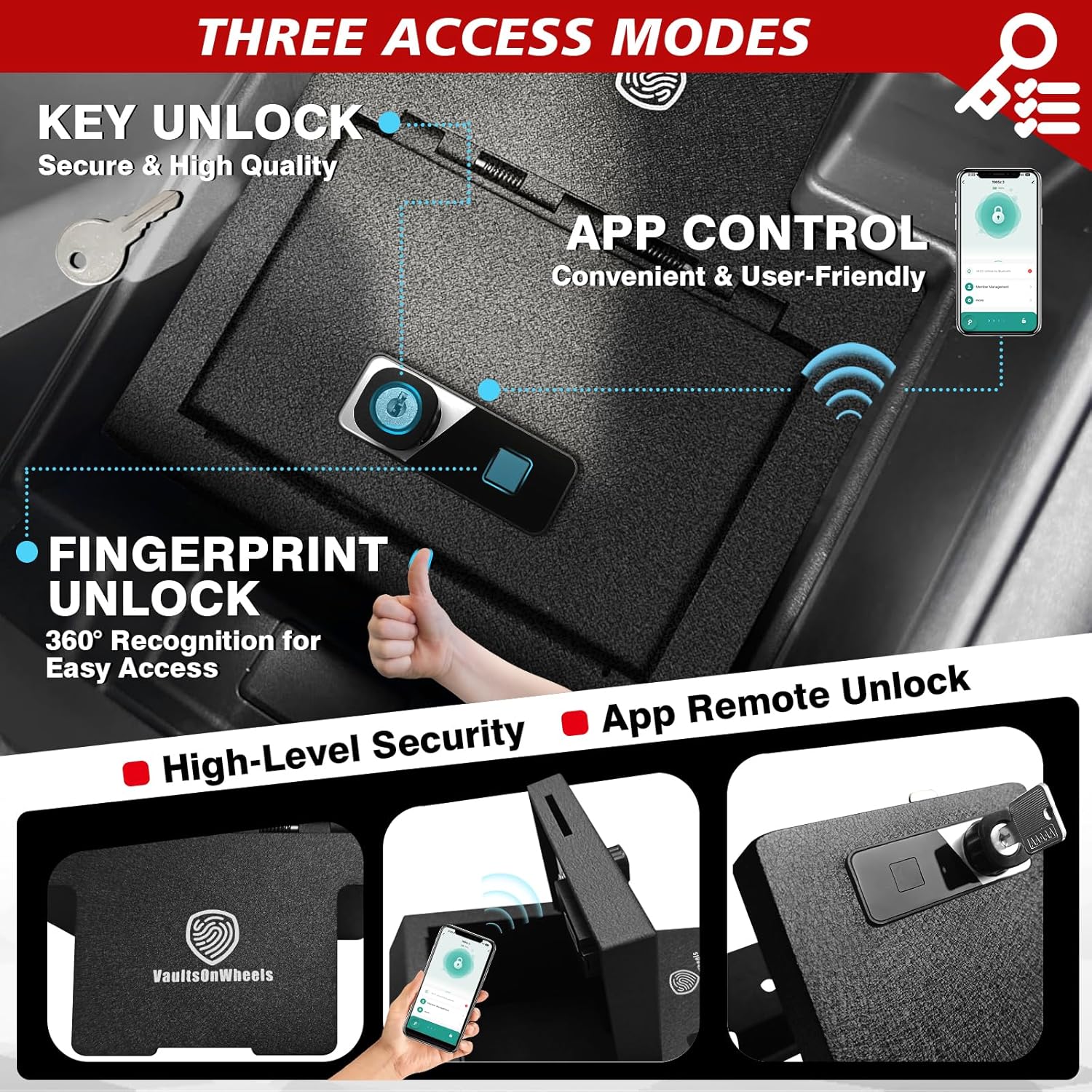 VaultsOnWheels for 2026 2025 2024 Chevrolet Silverado EV/GMC Sierra EV Center Console Safe Gun Safe Vault Hidden Console Storage LockBox Anti-Theft Pry-Proof High Security Biometric Fingerprint Lock