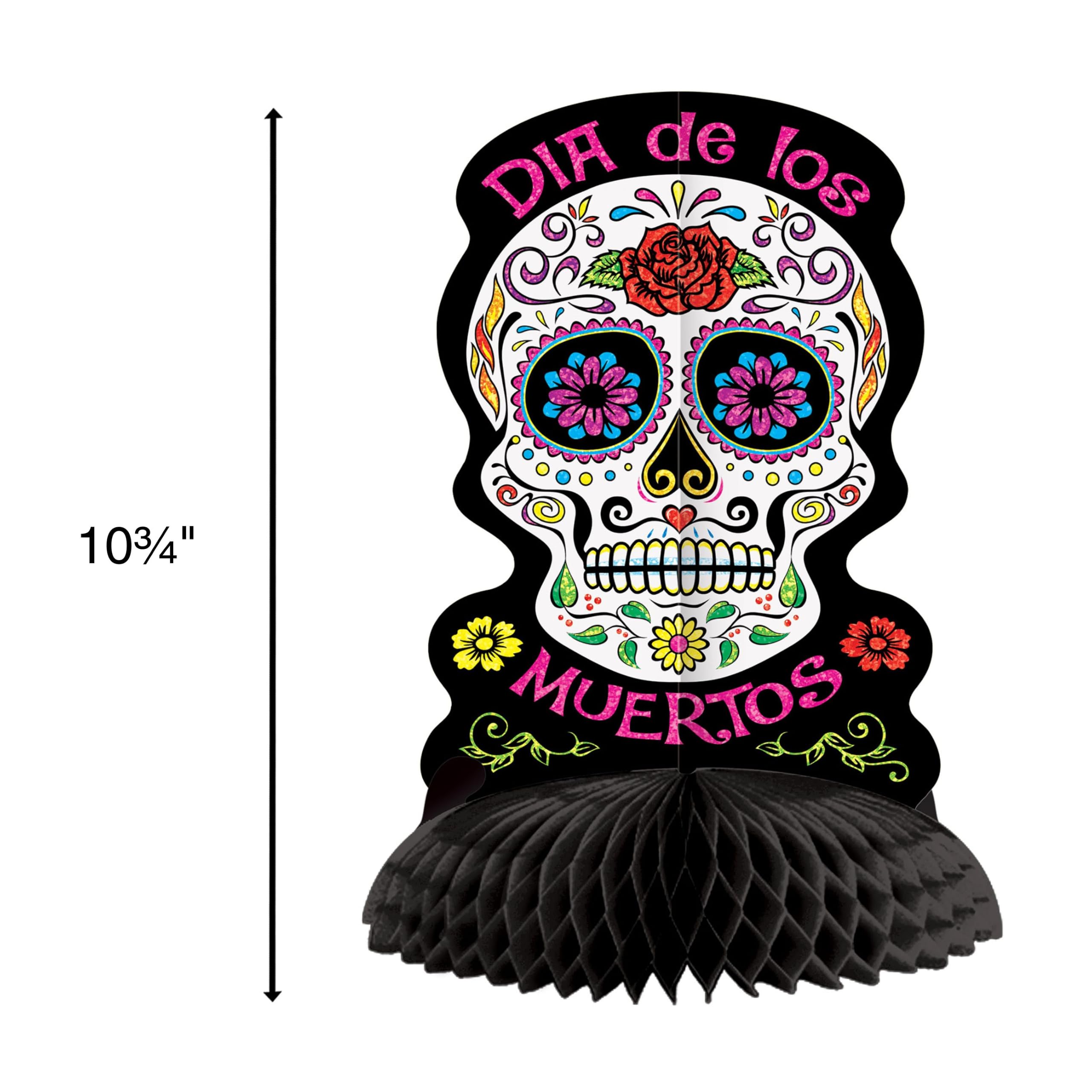 Beistle Day of the Dead - Set di decorazioni da tavola a forma di teschio | Include tovaglia in plastica a tre livelli per cupcake e centrotavola glitterato per tavoli da dessert e buffet