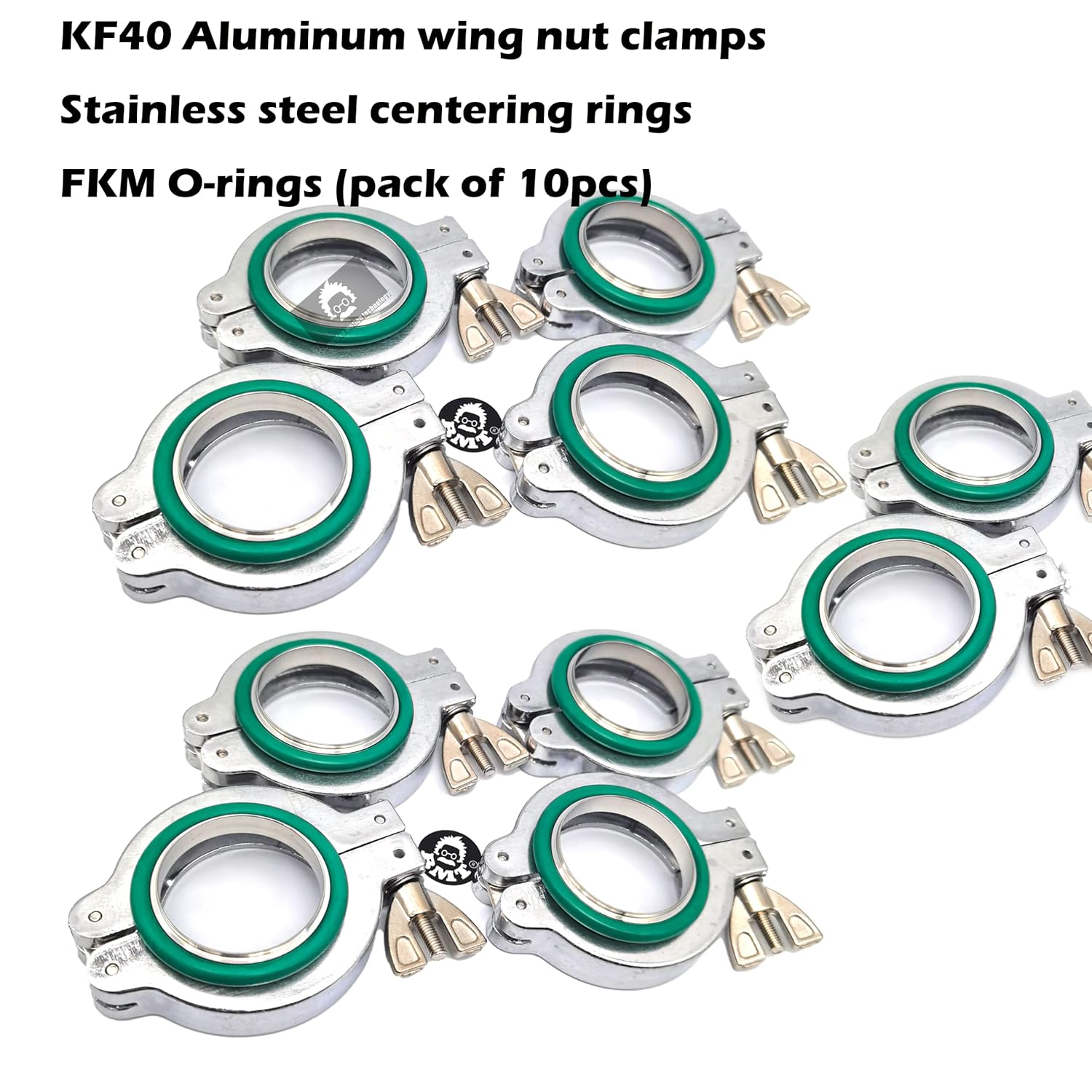 ISO-KF Flange NW40 KF40 Wing nut clamp Sets with Stainless Steel Centering Ring and FKM viton O-Ring (KF40 10sets)