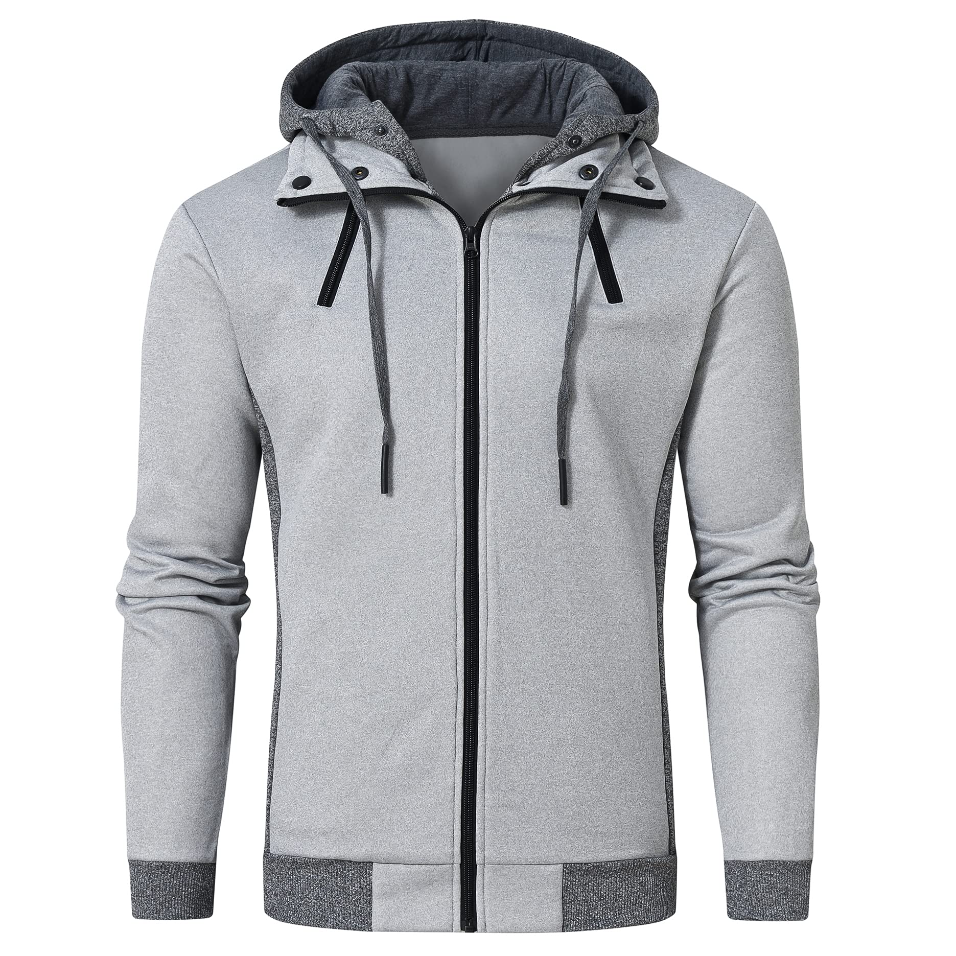 YuKaiChen Men's Hooded Jacket Slim Fit Double Zipper Turtleneck Fleece Hoodie
