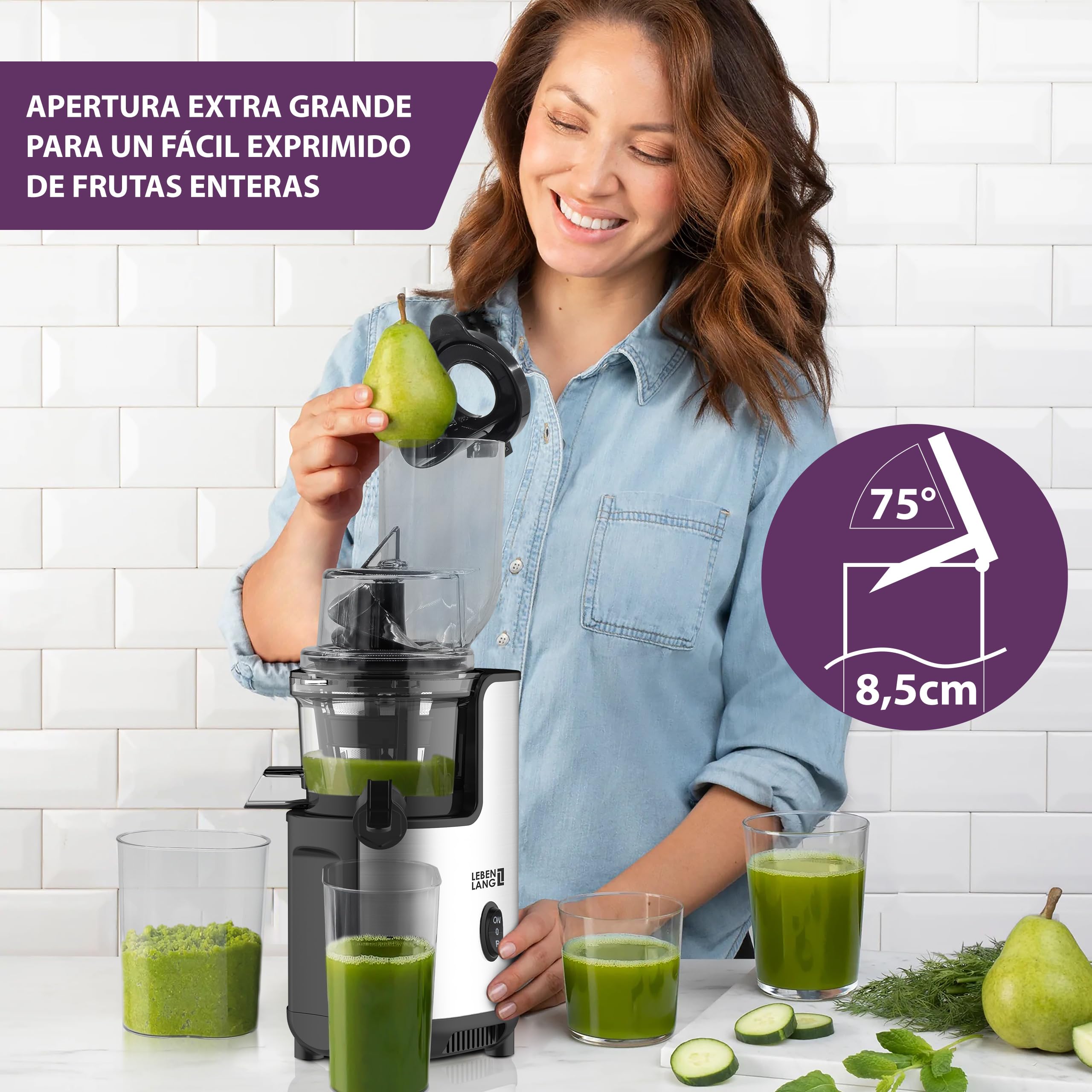 LEBENLANG Extractor de Jugo Lento - Acero Inoxidable & Libre de BPA I Juicer Licuadora para Verduras y Frutas Extractor de Zumos y Verduras I Licuadora Prensado Frio Juicer Machine