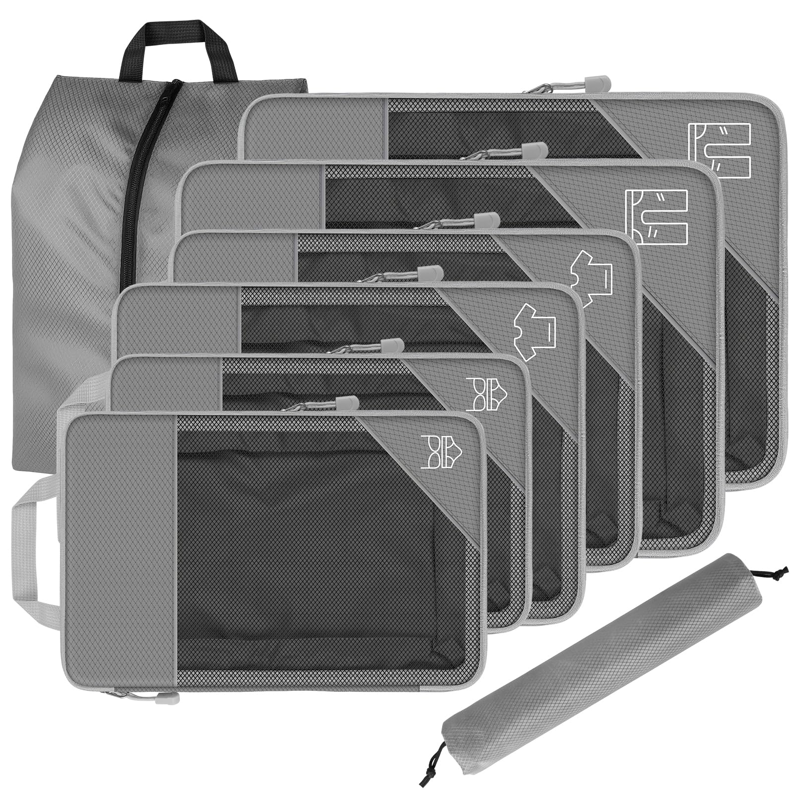 8 Set Compression Packing Cubes for Travel, Expandable Luggage Organizer with Shoe Bag & Laundry Bag - Lightweight Suitcase & Backpack Travel