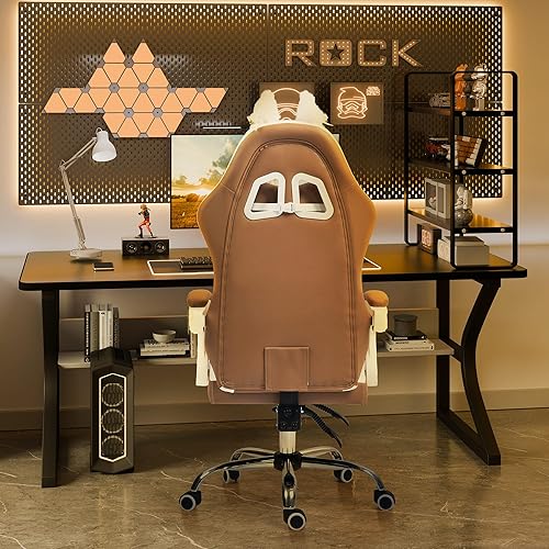 Miniatura 7 de ALEAVIC Silla de juegos con cojín lumbar de pata de gato y orejas de gato, sillas reclinables para computadora de juegos de PC, silla ergonómica