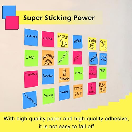 Miniatura 4 de Paquete de 16 notas adhesivas de 3 x 3 pulgadas y 1.5 x 2 pulgadas, bloc de notas autoadhesivas de colores brillantes, 80 hojasbloc en total de 1280