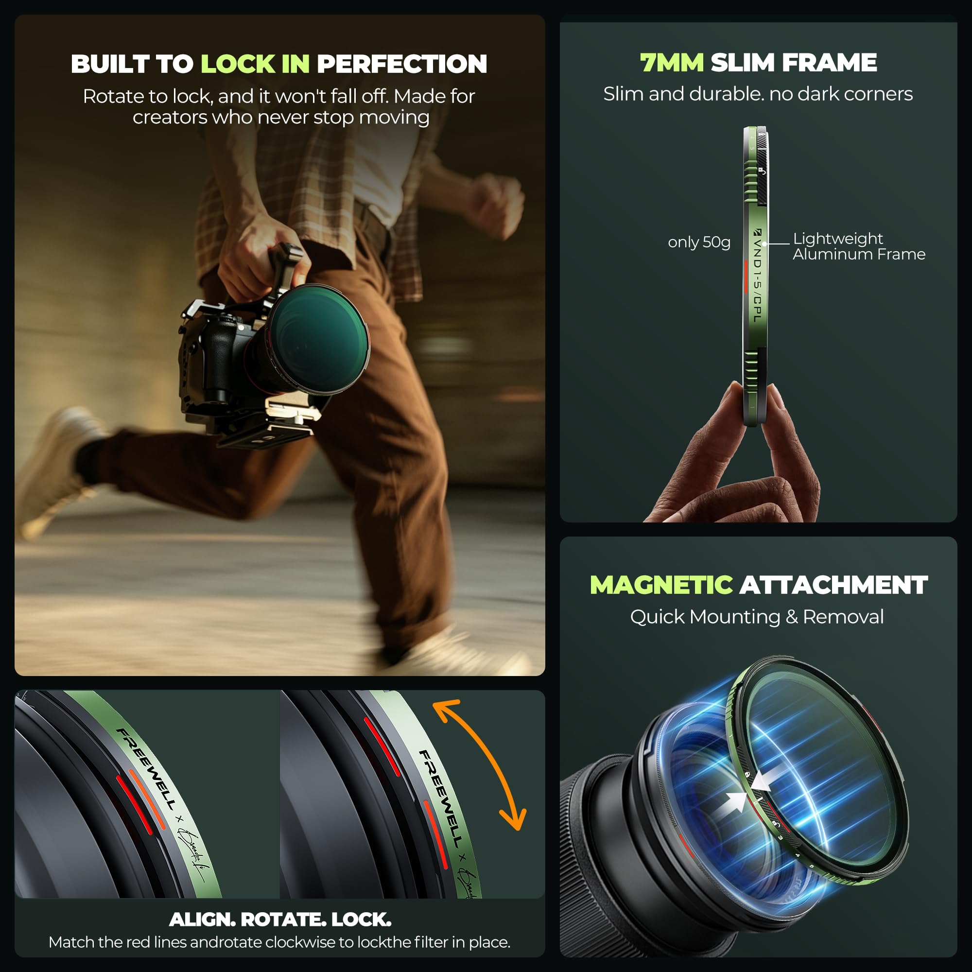 Freewell x Brandon Li 82 mm zmienny zestaw podstawowy ND/CPL | 1-10 stop z ND32, przednie i tylne nasadki, pierścień bazowy 82 mm, magnetyczny + filtr blokujący do wideo i fotografii