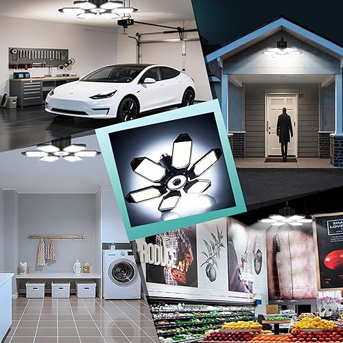 Miniatura 6 de BRAINIAC 100W Super Bright LED Garage Light Bulb, Garage Lights Ceiling Led with 5 Adjustable Panels, E26E27 Screw-in Deformable Garage Lights for