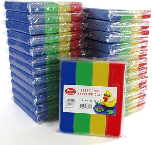 Pepy Arcilla de modelado de plastilina a base de aceite reutilizable y no seca, colores primarios, 24 libras, sin azufre y no tóxica, ideal para