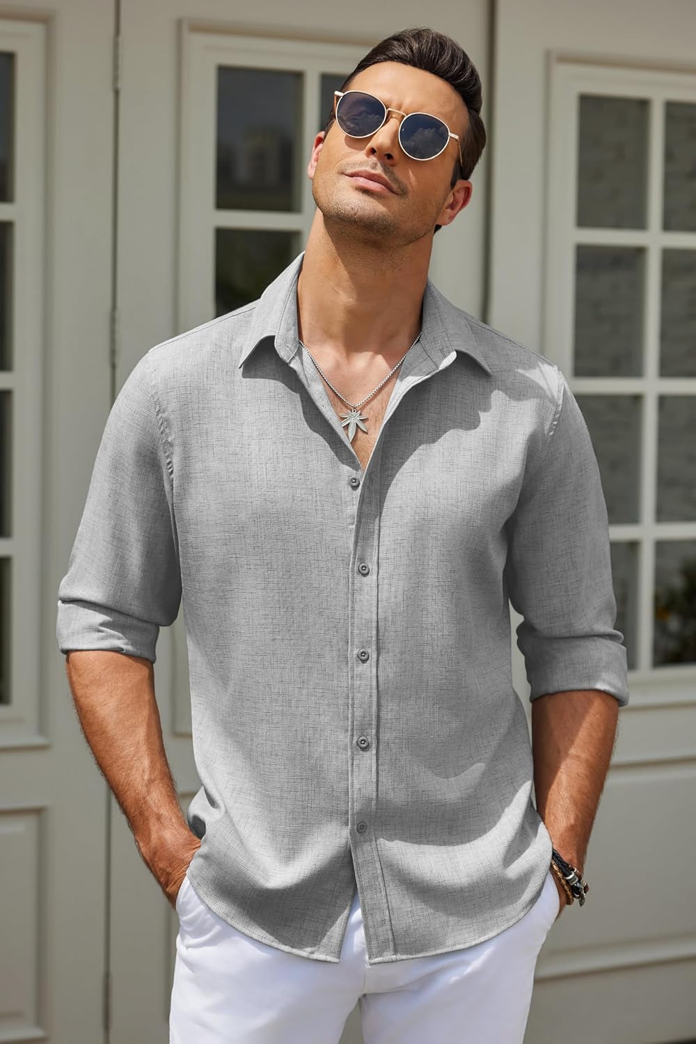 COOFANDY Mens Button Down Shirt Long Sleeve Untucked Shirts Summer Casual Dress Shirts