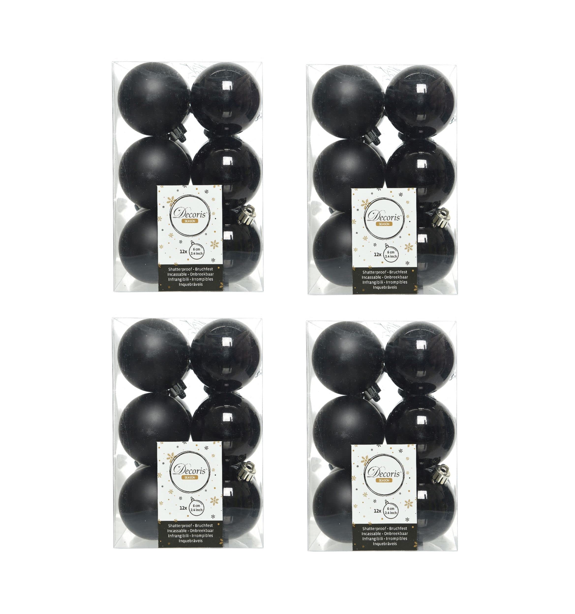 Shop4allsorts Black 48 Christmas Baubles 6Cm Shatterproof Tree Ornaments Shiny Matt Decorations