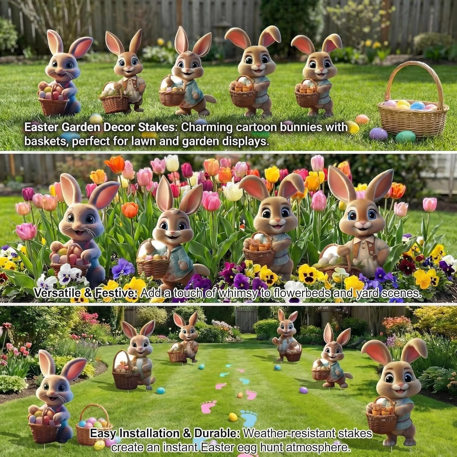 Señal decorativa de conejos de Pascua para jardín, carteles publicitarios 2D de Pascua, estacas para huevos de Pascua, letrero de granja para decoración de jardín, gran decoración de Pascua al aire