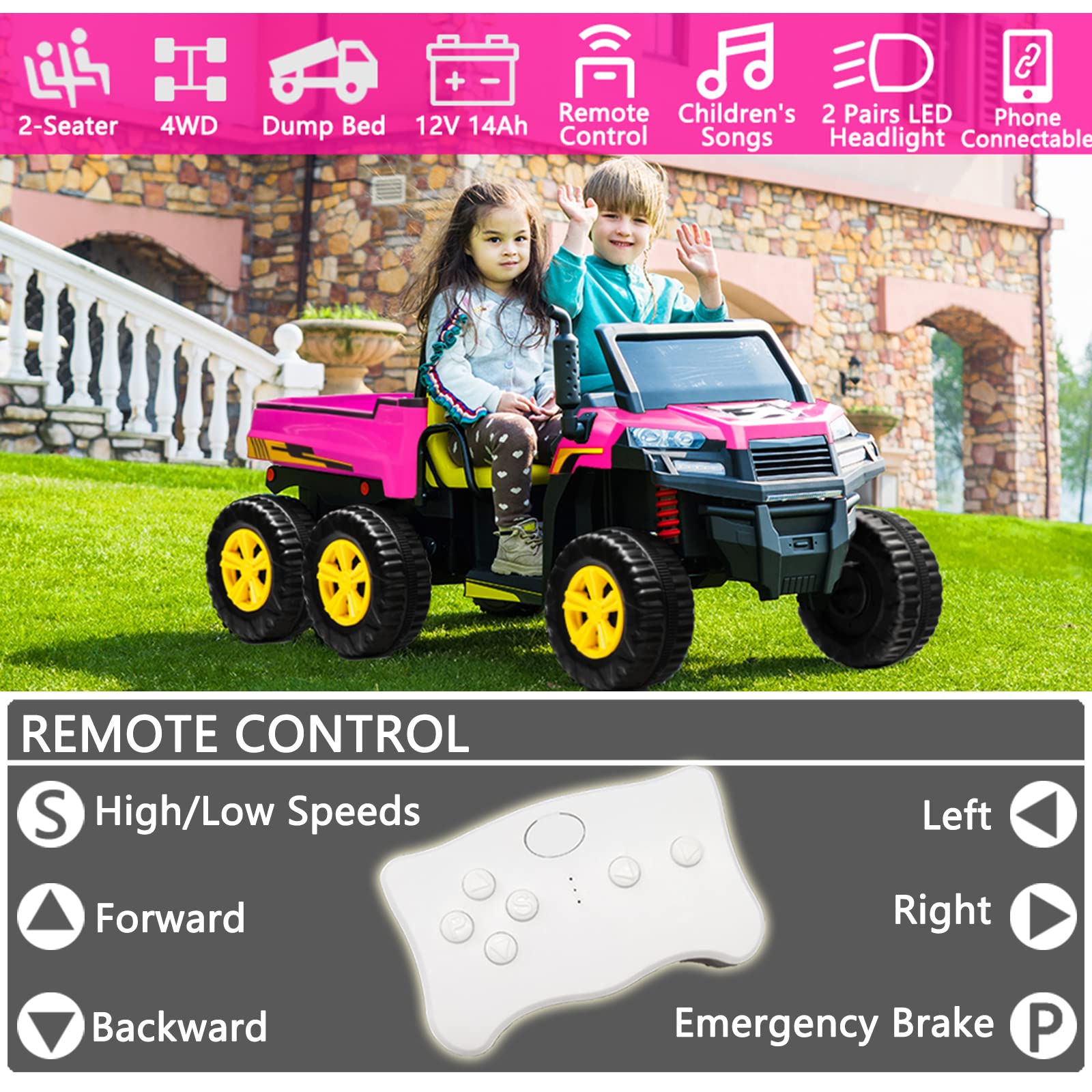 Buy sopbost 12V 4WD Ride On Truck Kids Electric Ride On Car with Remote Control 2 Seater Battery