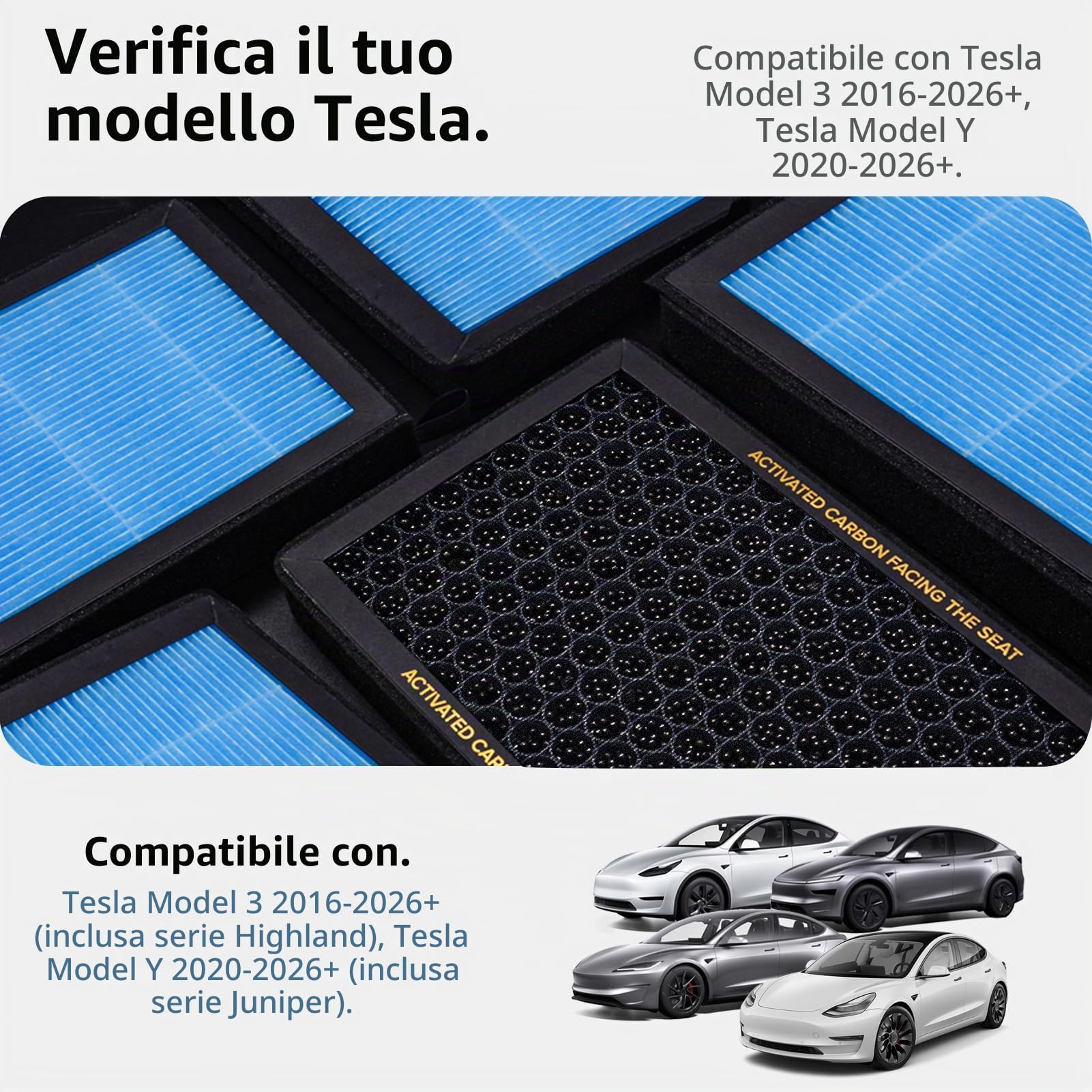 Filtro dell'aria condizionata di ricambio con carbone attivo per Tesla Model 3 Model Y HEPA filtro aria abitacolo accessori 2016-2024/2025/2026 versione aggiornata Juniper Highland