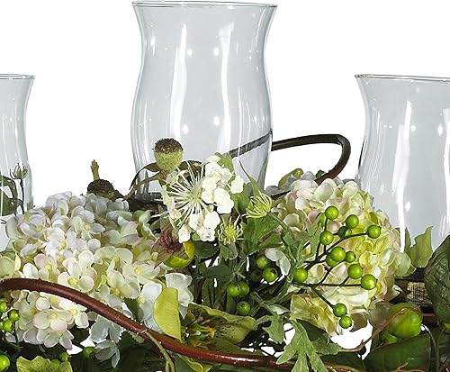 Miniatura 3 de Nearly Natural 4634-CR Hydrangea Triple Candleabrum Centerpiece, Cream 29" x 10.25" x 10.25"