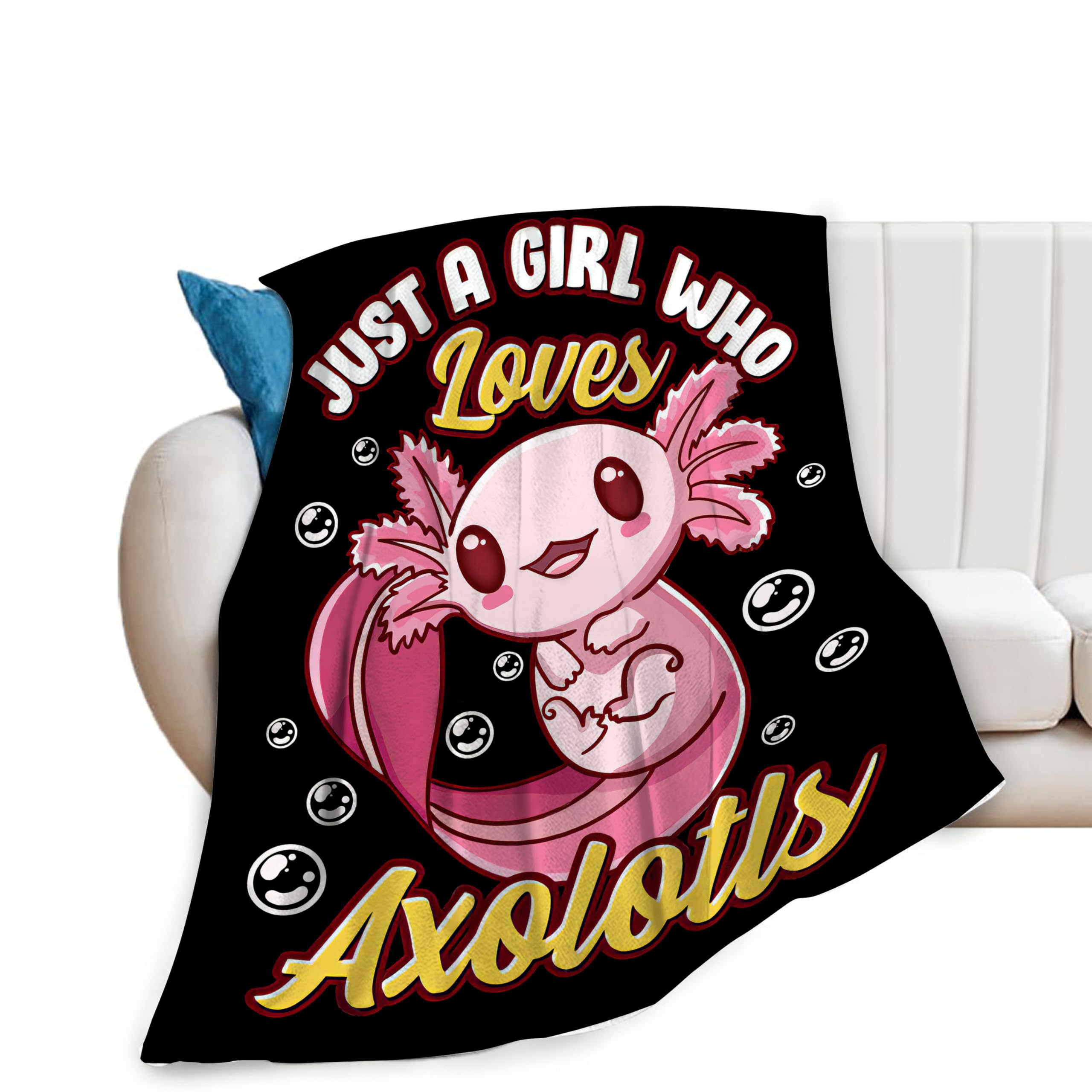 Axolotl Blanket Super Soft Warm Fluffy Flannel Just A Girl Who Loves Axolotls Throw Blanket Cozy Fuzzy Plush Cute Pink Animal Bedding Blanket Gift for Boys Girls Kids Teens Adults Couch Sofa 50"x40"