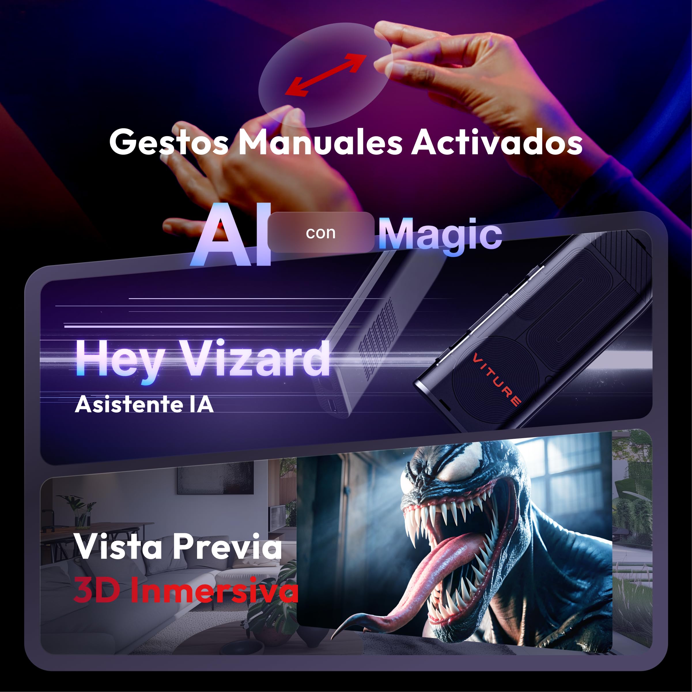 VITURE Pro Neckband, Socio Oficial de PSPlay, multipantalla/3DoF/Smooth Follow/Modo Ambiente, Reproductor 3D, Asistente AI, Libertad Casi inalámbrica para Juegos y Streaming, 12GB+256GB