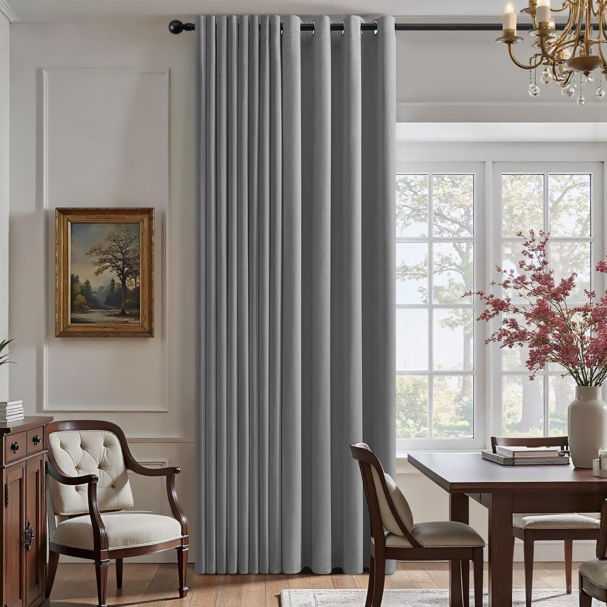 Grey Blackout Curtains 108 Inch Drop for Living Room, Linen Look Thermal Soundproof Room Darkening Curtains for Large Window, Eyelet Bedroom Curtains with Cotaing Back, One Pair, Grey, 52"W x 108"L