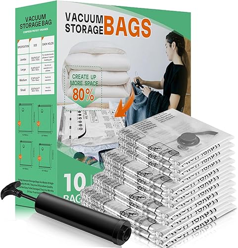 Miniatura 8 de Bolsas de almacenamiento al vacío, bolsas ahorradoras de espacio, compresión para edredones y mantas, almacenamiento de ropa selladora con bomba de