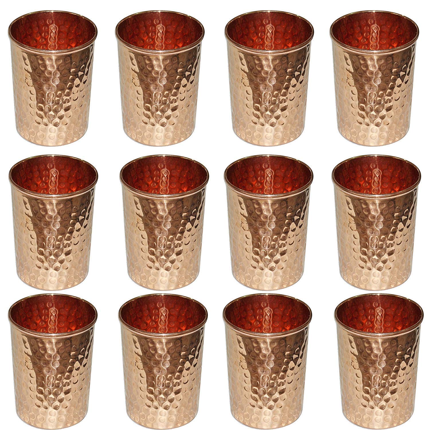 Vasos de cobre ayurvédicos en set de 12 para servir agua fresca en cenas familiares