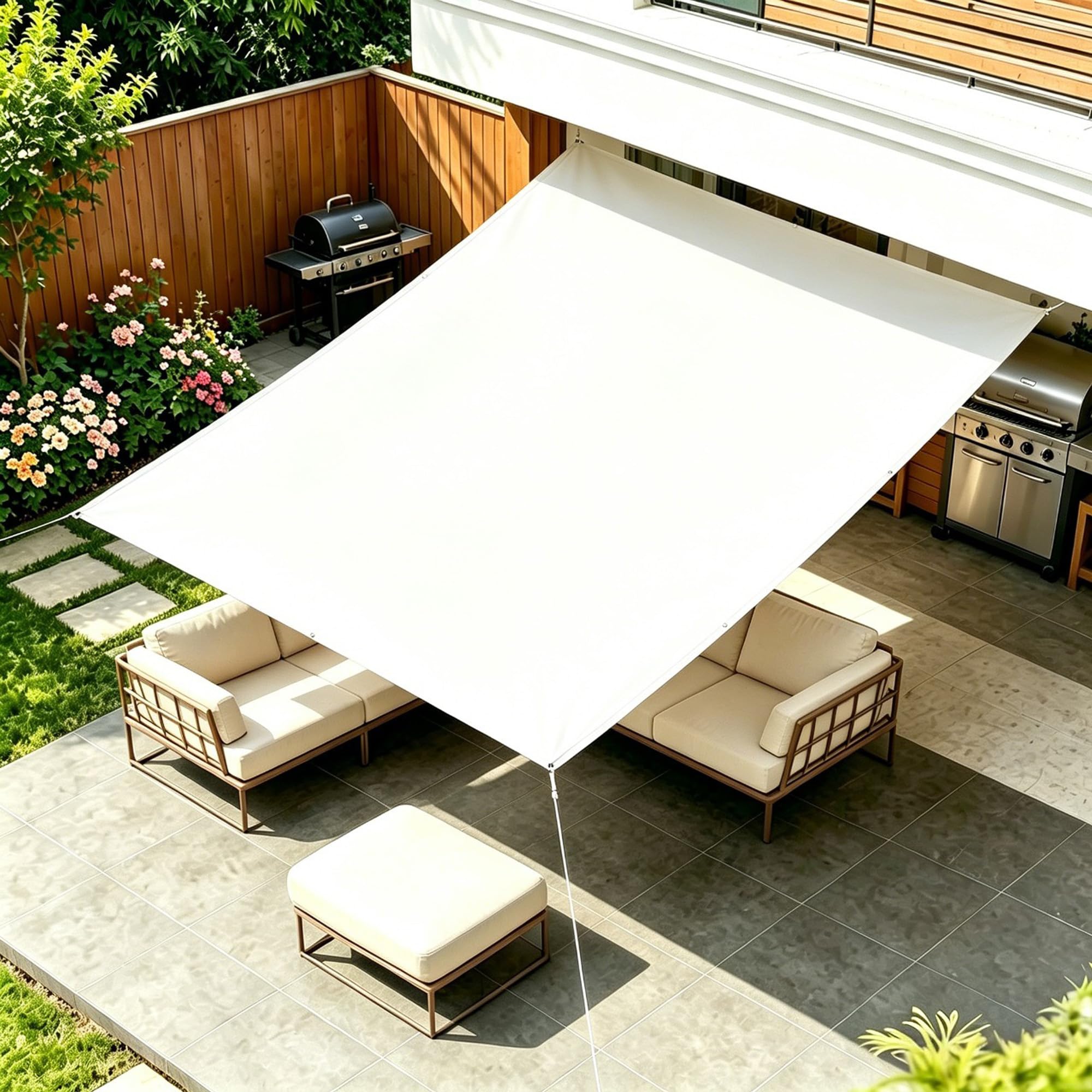 Sun Shade Sail Rectangle 3X6M White Waterproof Backyard Shade Canopy with Grommets High-Density UV Block Shade Canopy Cover Outdoor Sunshade Cloth for Deck Patio Garden Pool Outdoor