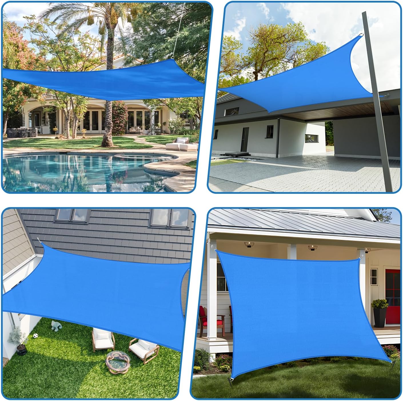 Blue 8' x 12' Rectangle Sun Shade Sail with Durable Rope