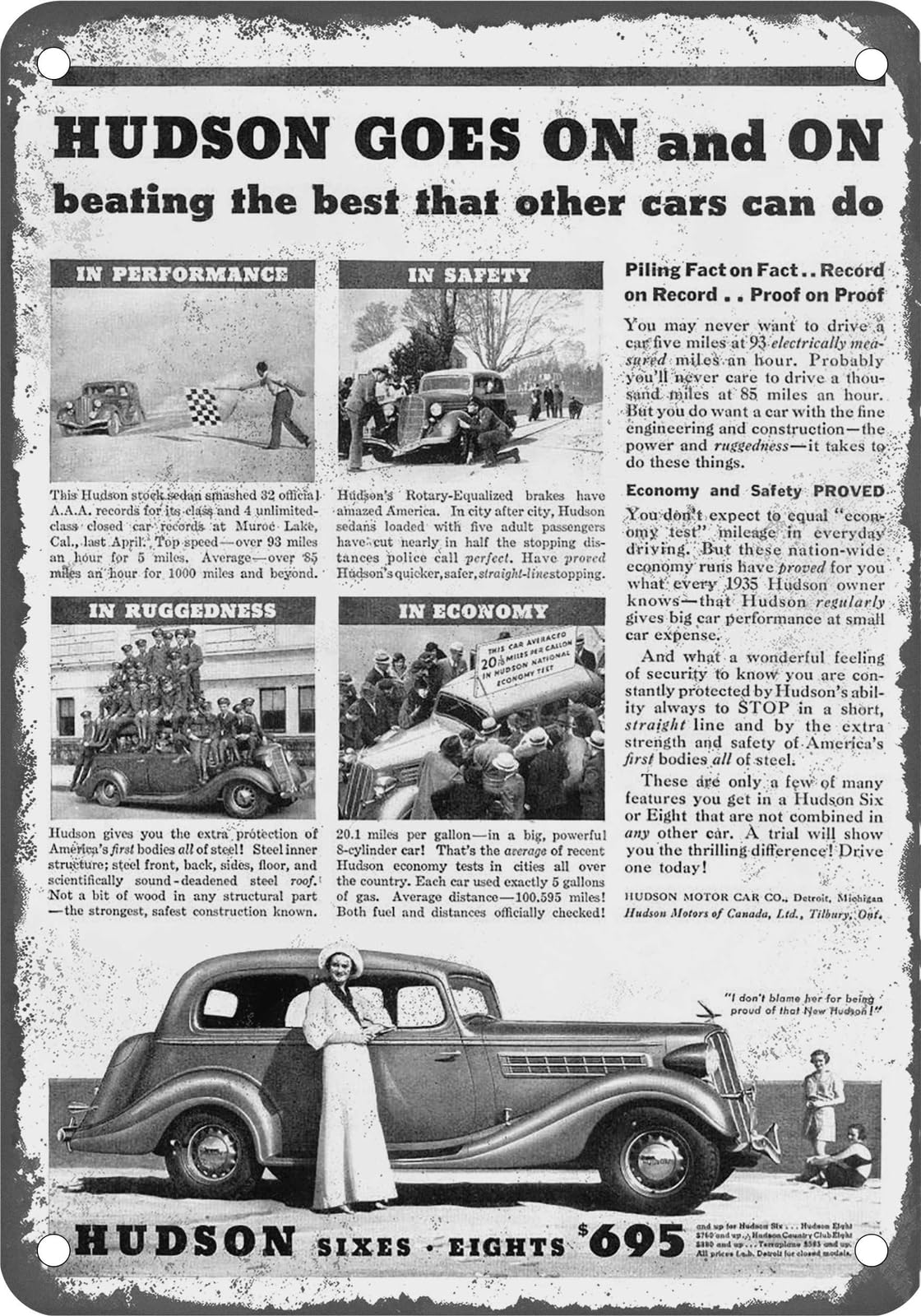 METAL SIGN - 1935 Hudson Vintage Ad 03 - Old Retro Rusty Look home decor