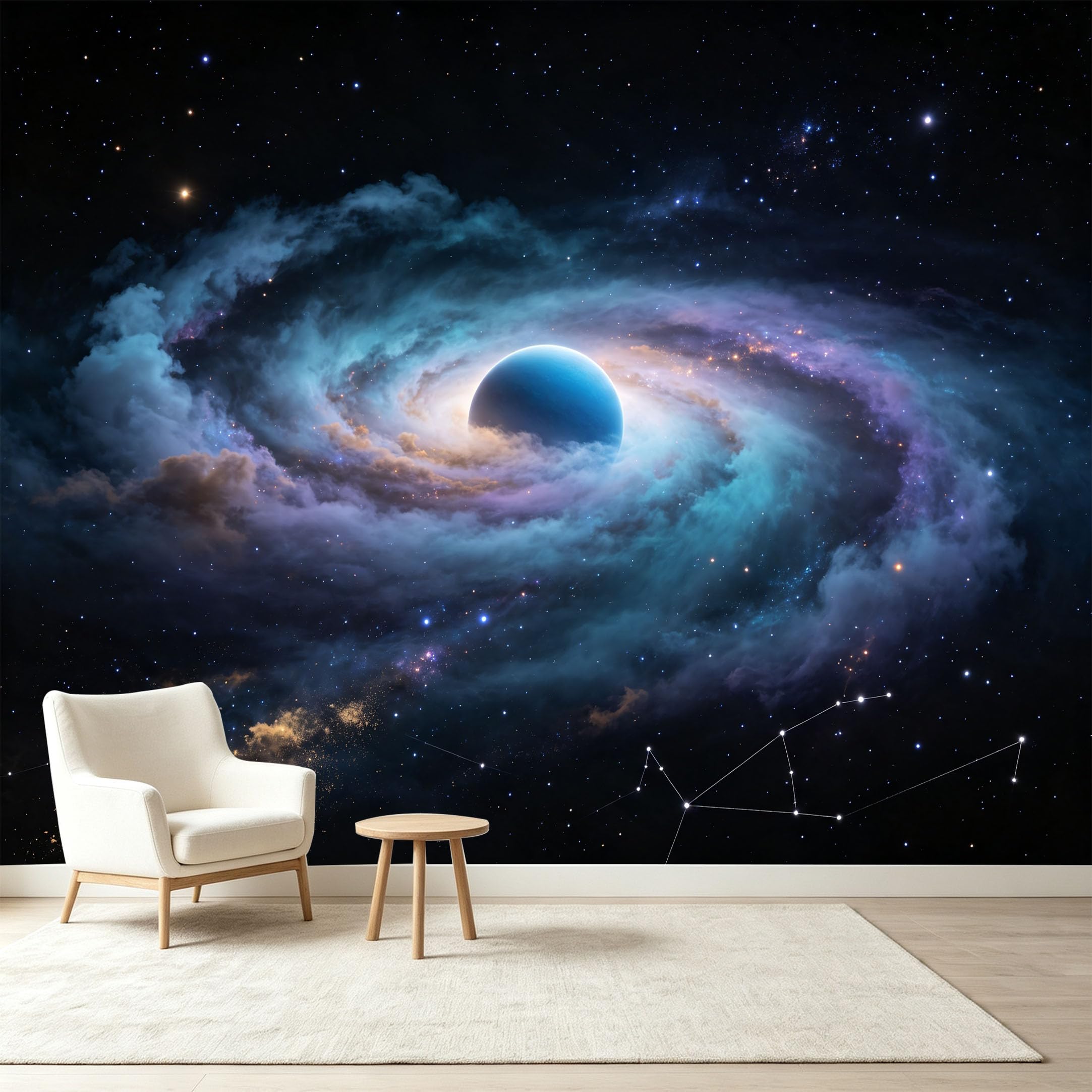 Custom Size Wall Murals Abstract Cosmic Nebula Galaxy Planet Deep Space Starry Sky Self-Adhesive Wall Fabric Removable Wallpaper Wall Decor for Living Room Bedroom Bathroom