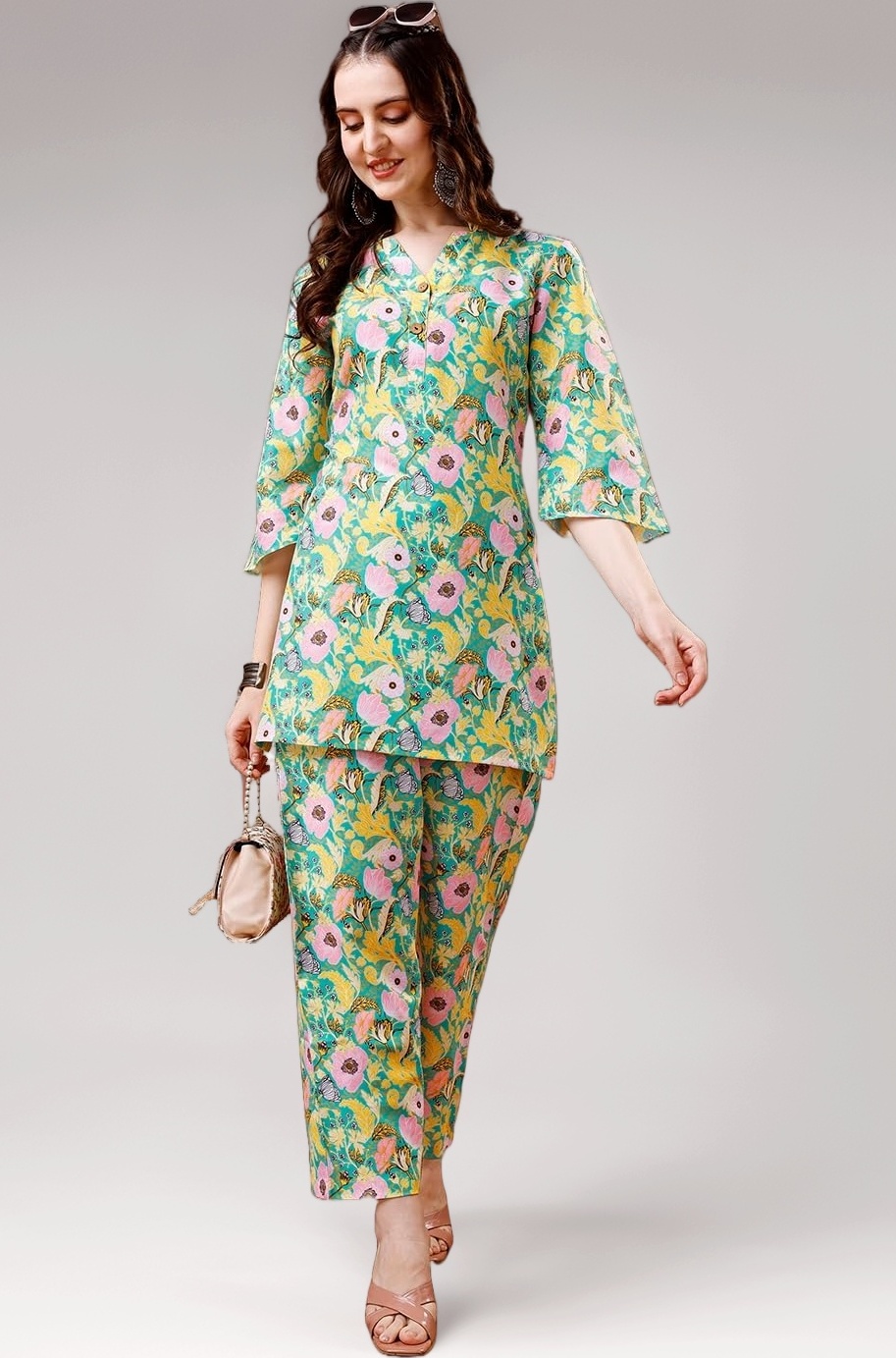 Yashika Women Trendy Printed Cotton Blend Straight Kurta and Palazzo Set