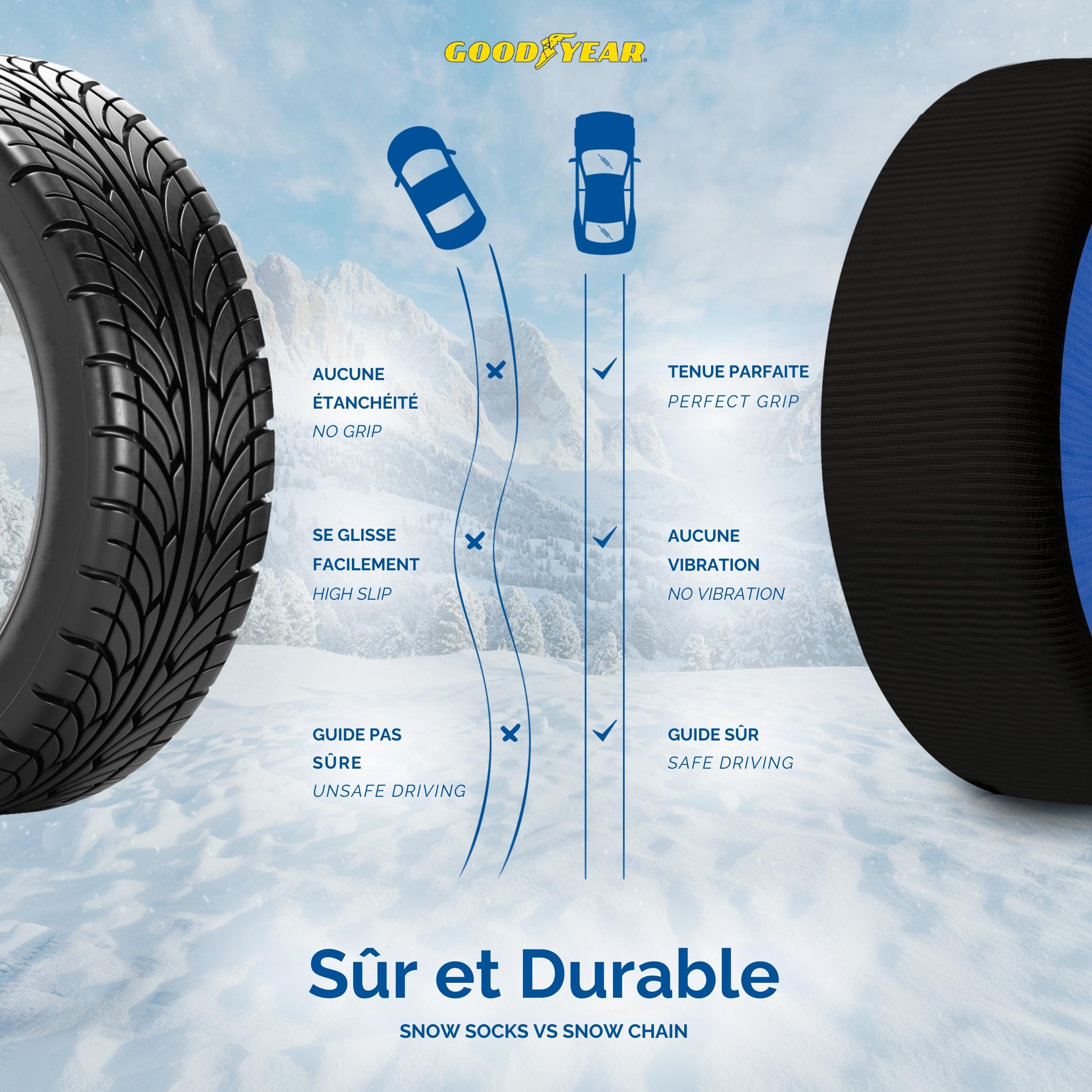 Chaussettes de neige GoodYear Star Gripper homologuées Italie EN 16662-1:2020 Deux chaînes à neige en tissu pour voiture. Snow Sock Taille XL