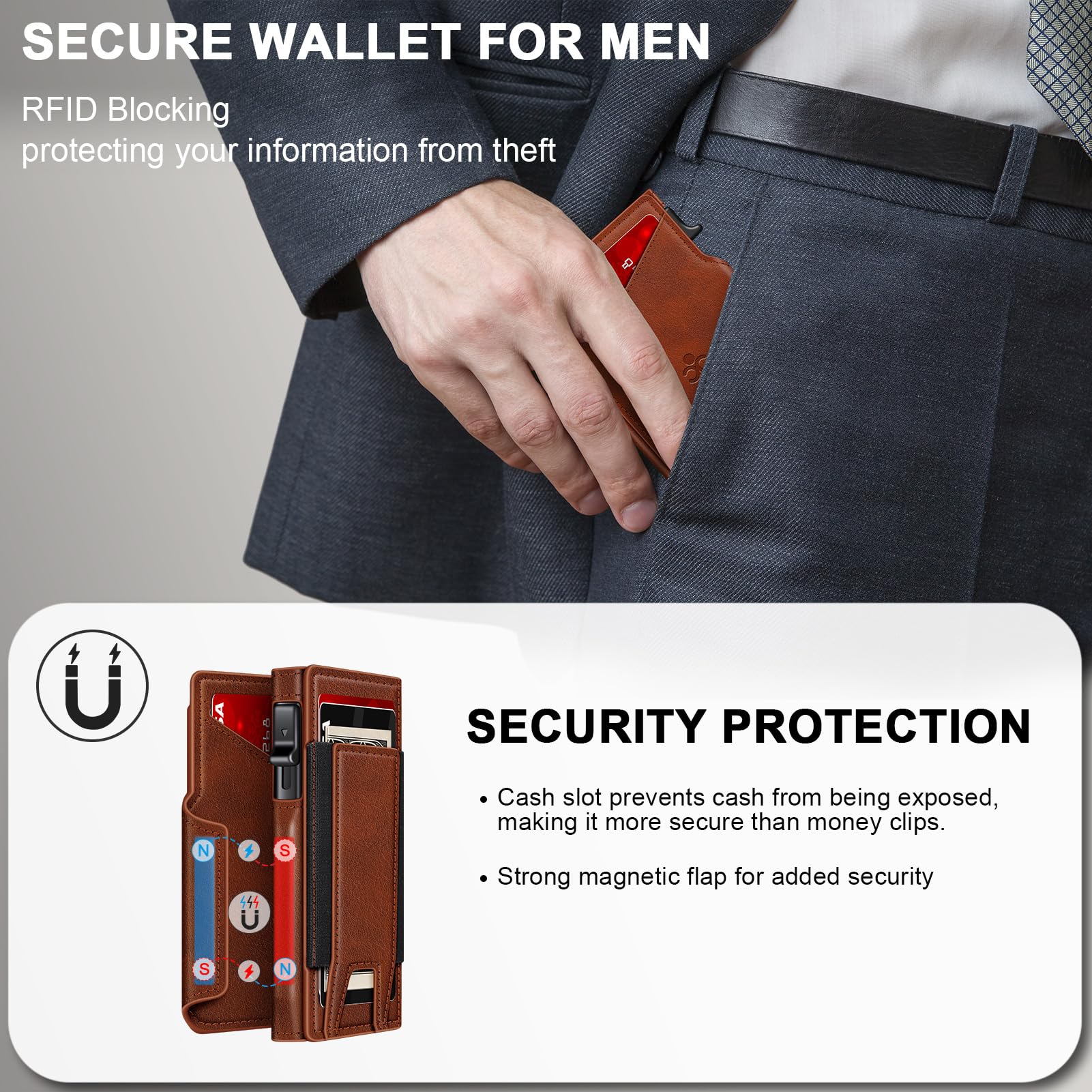 SEMORID Geldbörse für Herren mit schlankem Pop-Up-Kartenhalter, 9–13 Karten, Bifold Minimalistische Smart Wallet RFID Blocking Kreditkartenetui mit Ausweisfenster & dehnbarem Geldfach (Schwarz