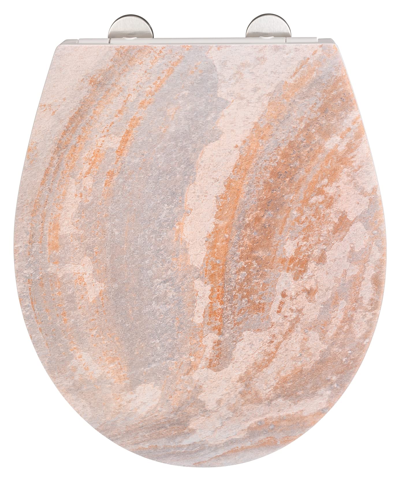 WENKO WC-Sitz Canyon, hygienischer Toilettensitz aus antibakteriellem Duroplast mit Absenkautomatik und rostfreier Fix-Clip Edelstahl Hygiene Befestigung, WC-Deckel mit Relief-Oberfläche, 38 x 44,5 cm