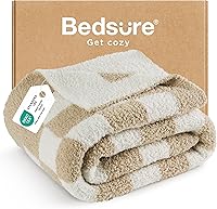 Bedsure GentleSoft Checkered Throw Blanket - Beige Fluffy Warm Fuzzy Knit 50x60, Ultra Soft Cozy for Couch Bed Sofa, Perfect Birthday Valentine's Gift