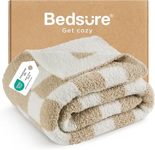 Bedsure Beige Throw Blanket for Couch, Cozy Soft Checkered Blanket,