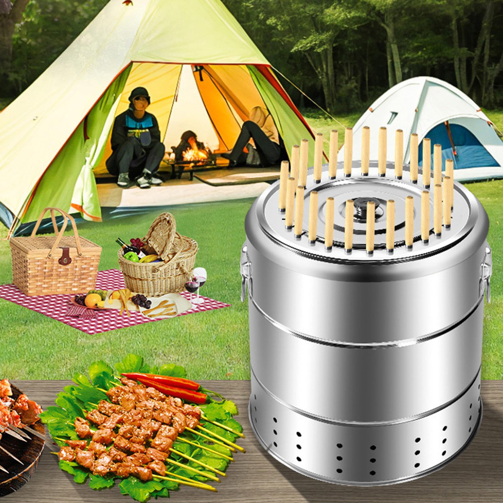 Bezdymny Wiszący Grill Węglowy Do Kebaba,Przenośny Grill Z Wędzarnią Węglową, Pionowy Wiszący Piec BBQ, Szybki Demontaż, Bezdymny Grill Węglowy, Kemping Na Zewnątrz RS-30
